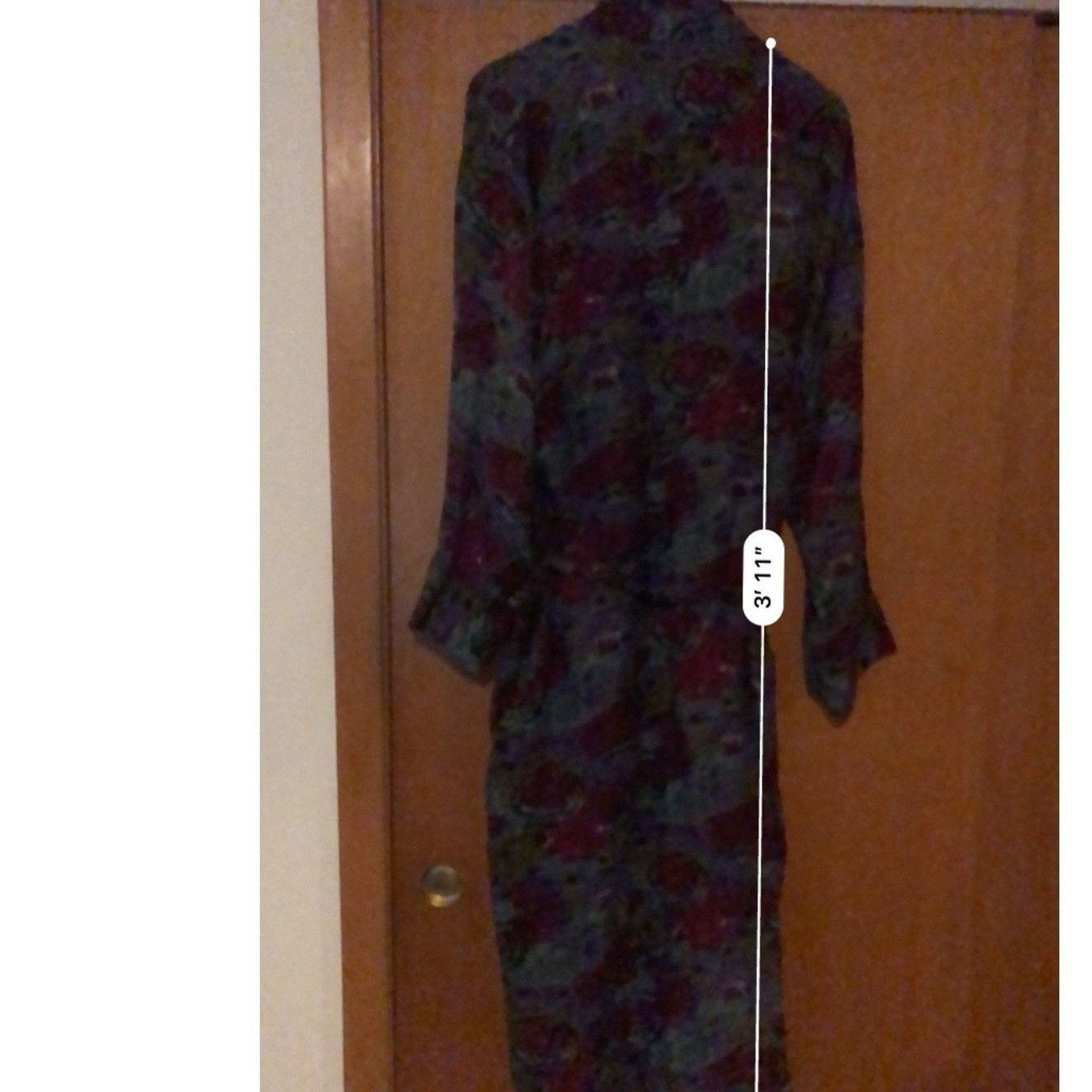 Vintage Neiman Marcus Abstract Floral Robe Burgundy Teal Purple Wrap Tie Waist