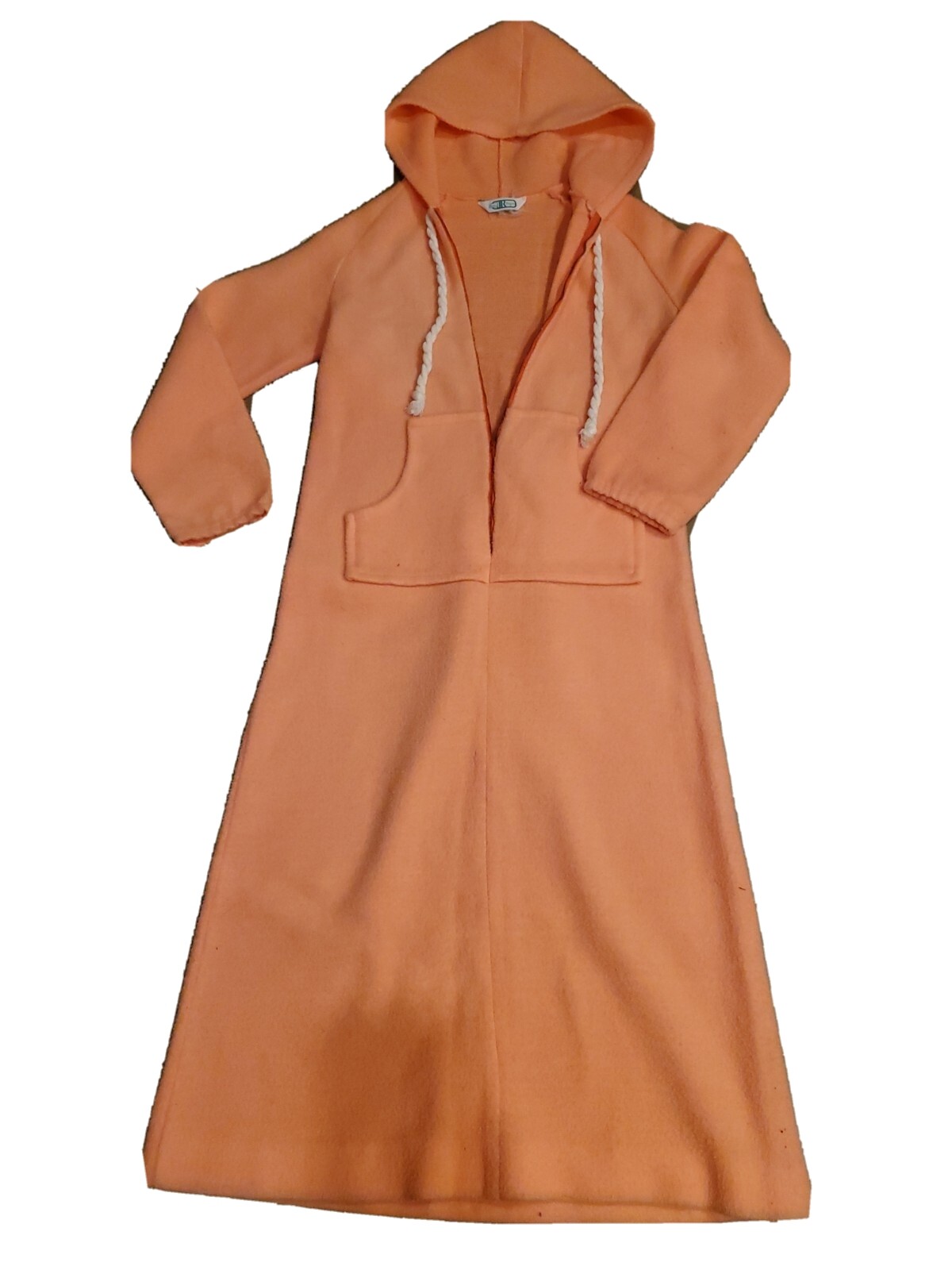 Vintage Sears Jr Bazaar Hooded Maxi Zip Bath Robe Womens Med USA Peach Orange