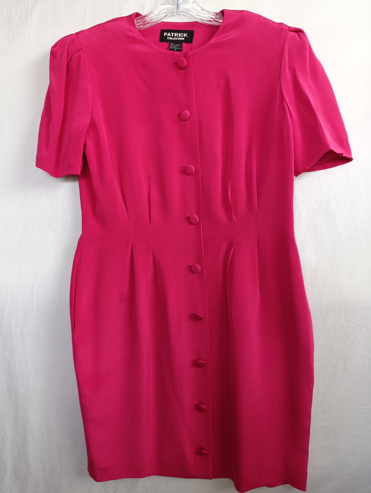 Vintage Patrick Collection 100% Pure Silk Pink Dress Button Up Pockets Size 12