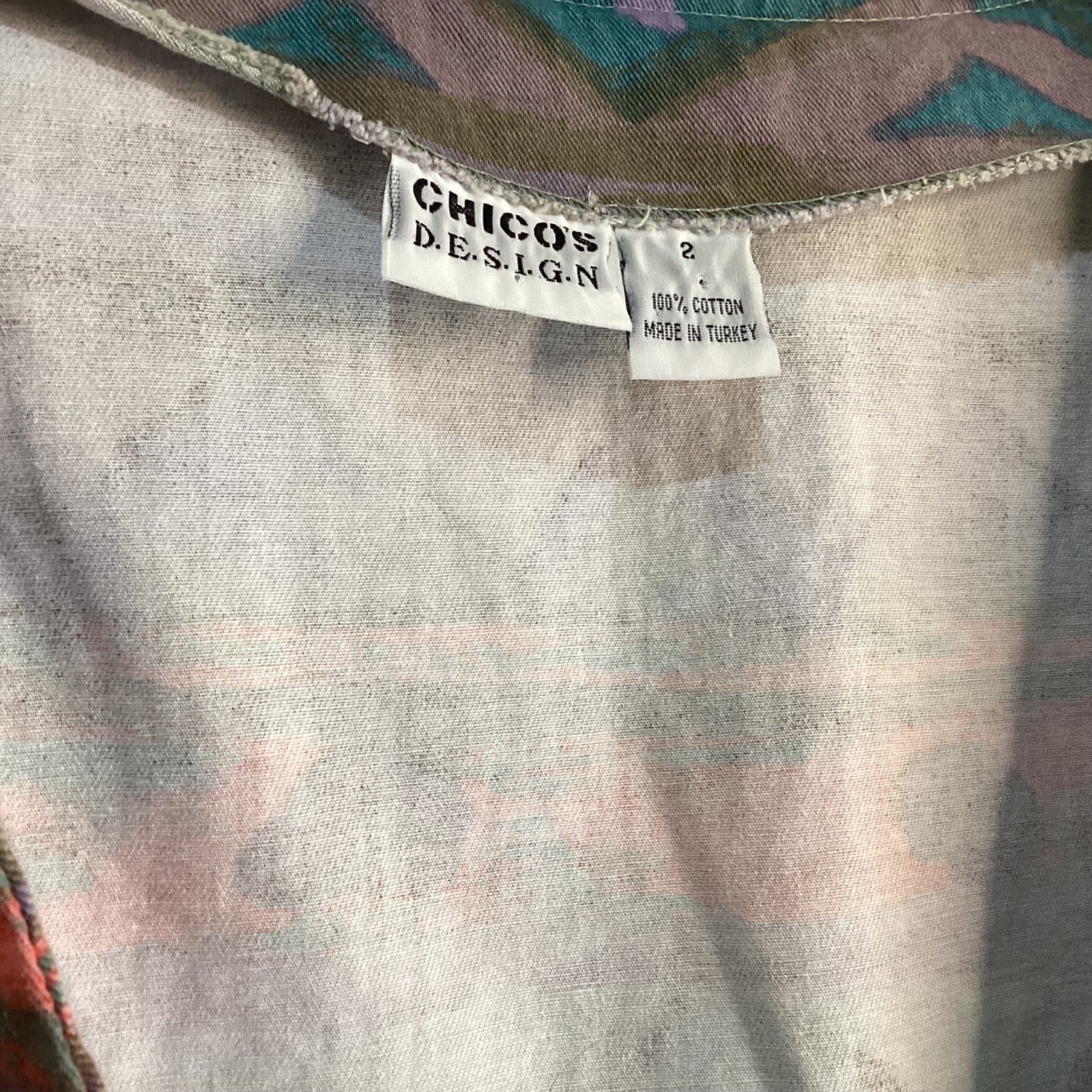 VTG 90s Chico’s design southwestern Aztec Cotton Denim Vest ~Sz 2- Large