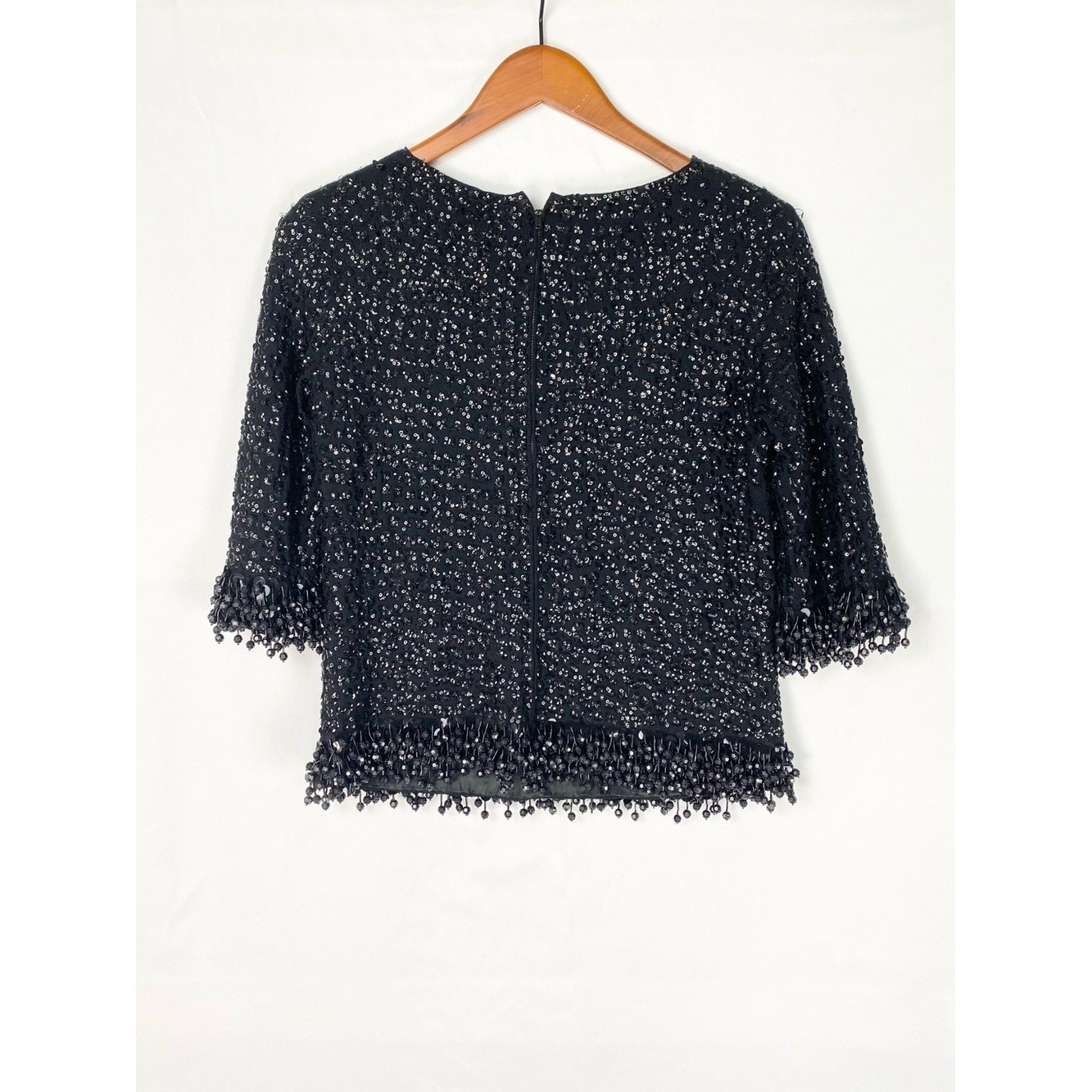 House of Gold Black Sequin Beaded 1960’s Blouse Short Sleeve Top Zip Size 36