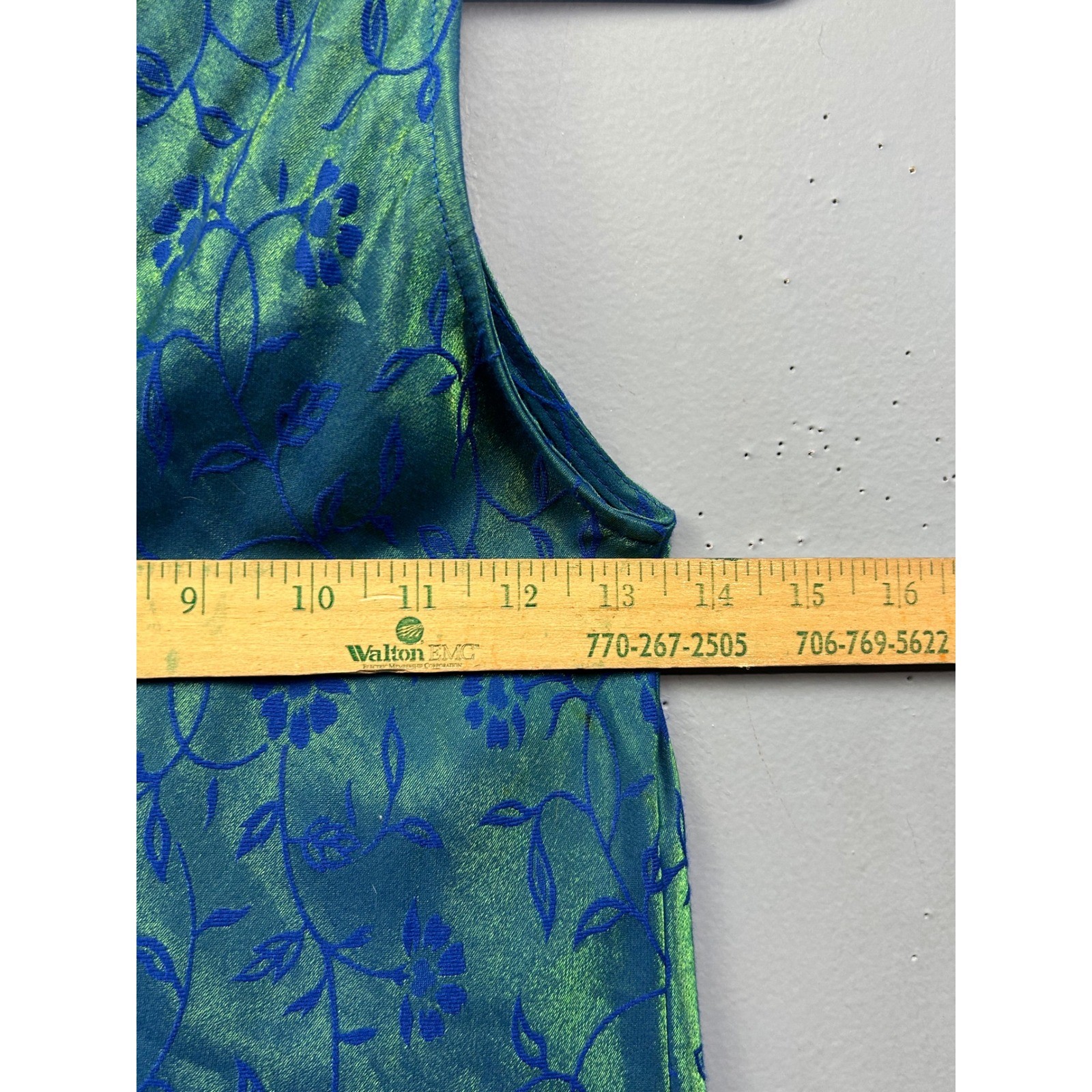 All That Jazz Dress Womens 3/4 Blue Green Iridescent Floral Shimmer Vintage Mini
