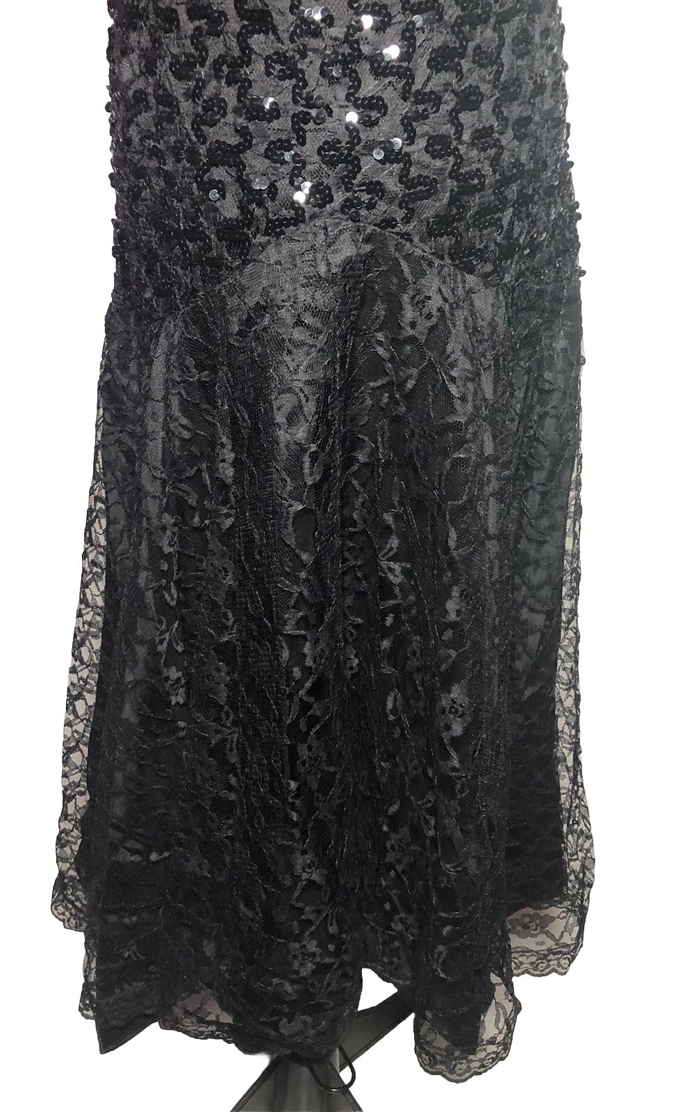 Vtg 90s Goth Lace Sequin Dress Black Witchy Whimsygoth Witchy 39-33-39 DAMAGED M