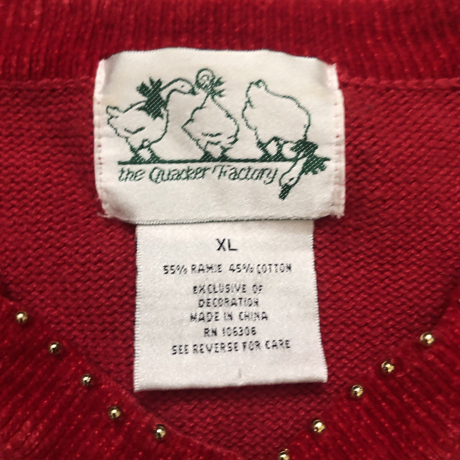 Vintage The Quacker Factory Sequins Beaded Patriot Flag Red Ugly Sweater size XL