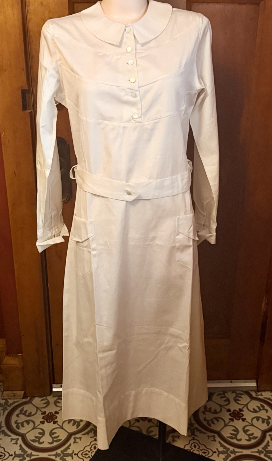 Vintage 1920s Braemer Mandel Bros Nurse Uniform Dress Bachelor Buttons Unworn