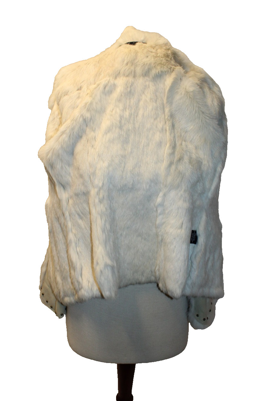 SHERI BODELL CREAM SUEDE LEATHER & FUR JACKET W/ GROMMET STUDS ACCENT ONE BUTTON