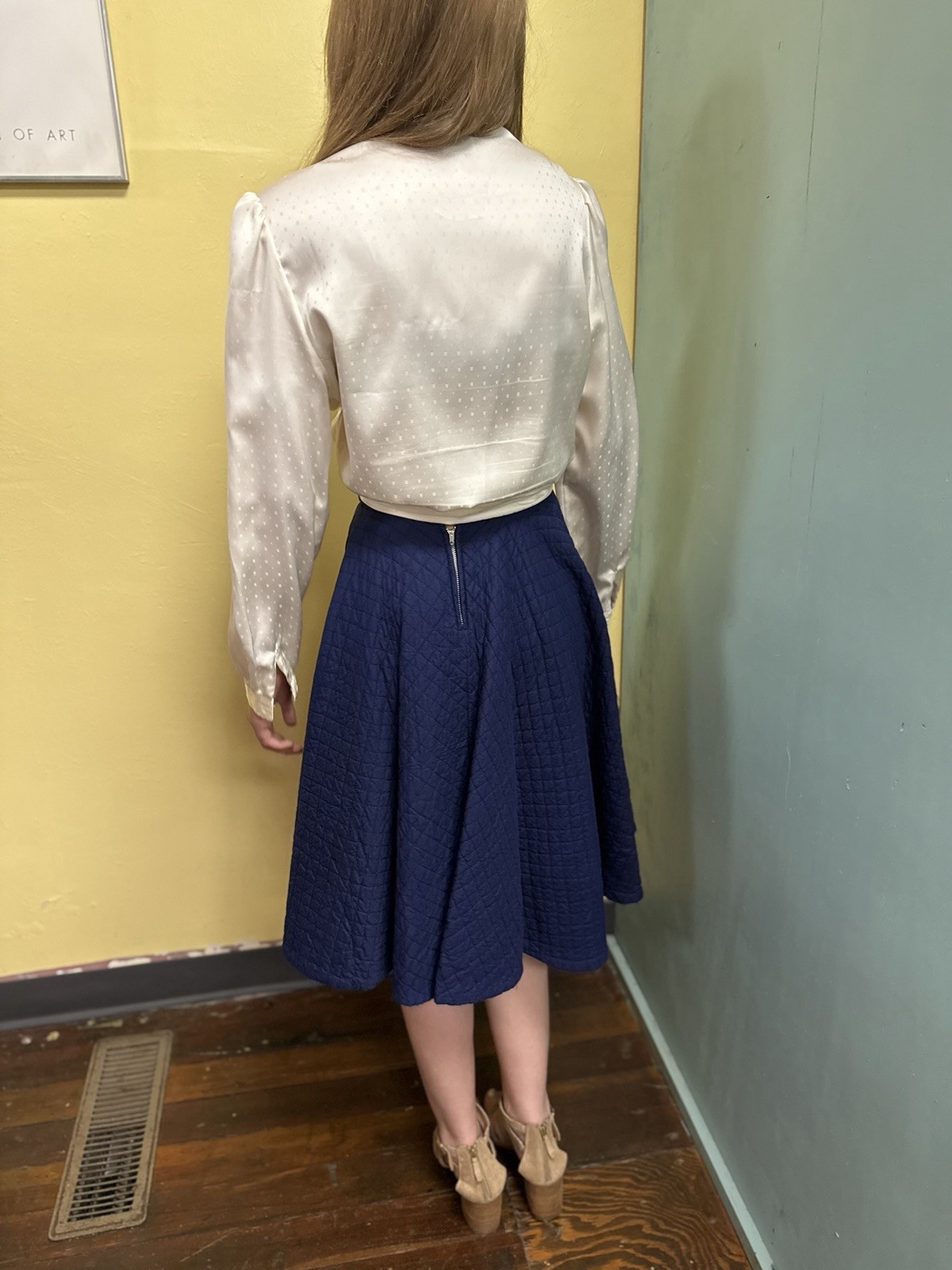 Vintage 50s Navy Rayon Quilted Rockabilly SWING Full 110″ Sweep Circle Skirt XXS