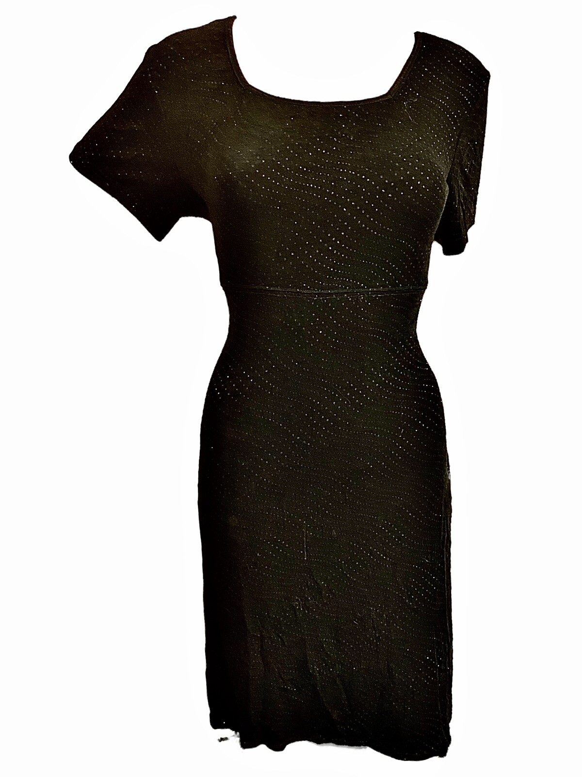 MOLLY MALLOY EVENING Short Sleeve Stretch Black Glitter Short Dress Women 8 VTG