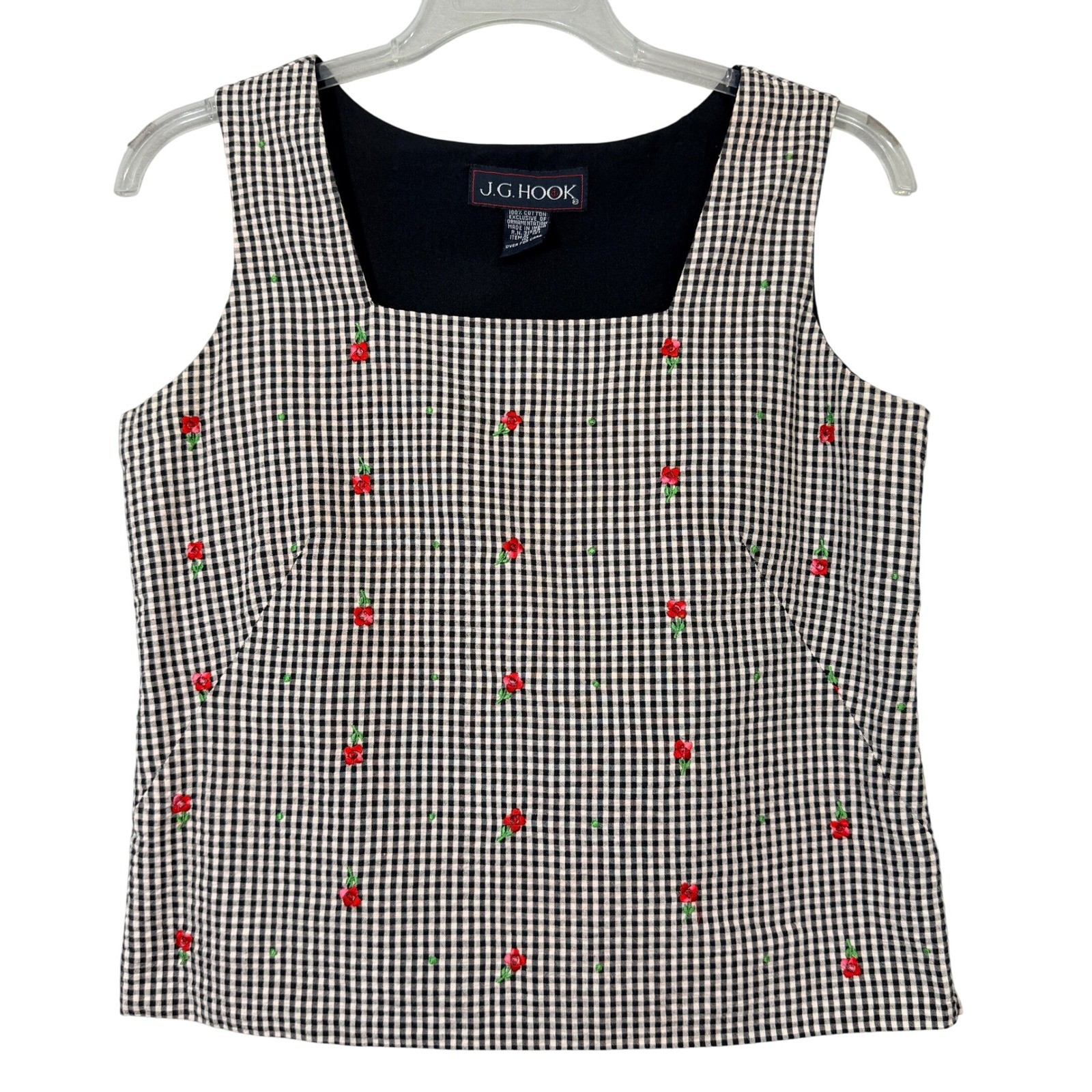 Vintage JG Hook Womens 90s Gingham Embroidered Top Size 10 Cottagecore Americana