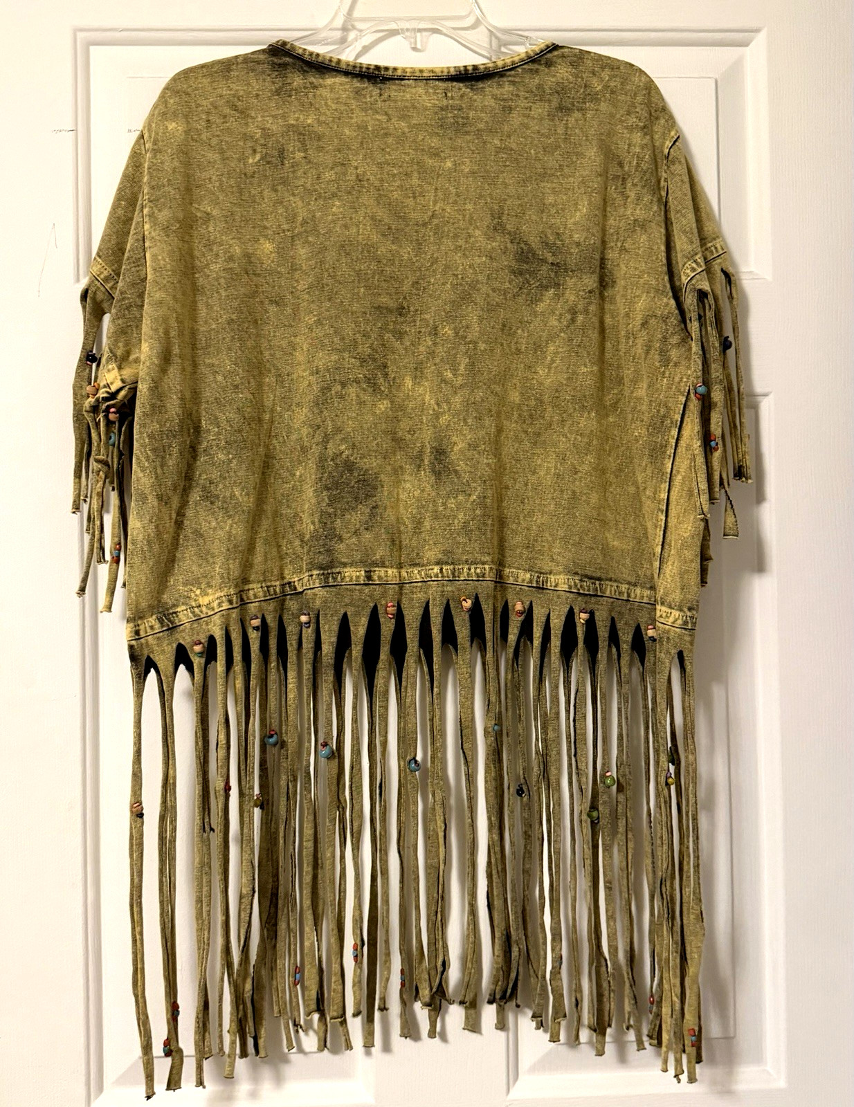 Archive Vtg 90s Nalanda Japan Acid Wash Fringe Beaded Top Native Western M L
