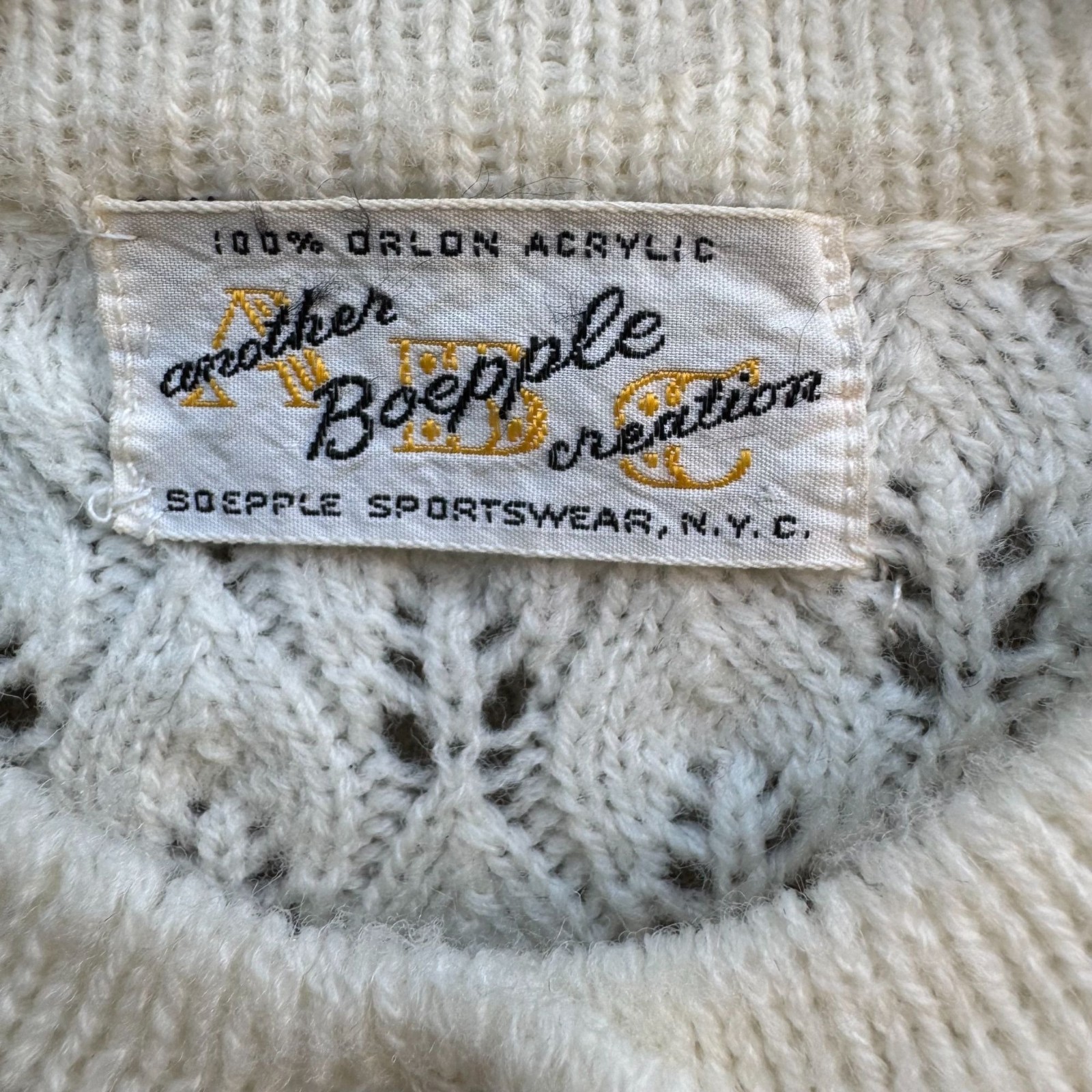 Boepple Sportswear NYC Vintage 60s 70s White Cable Knit Granny Cardigan Sweater