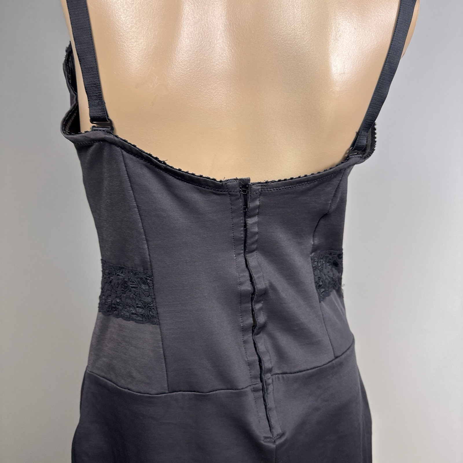 Vintage Crown-ette 44D All In One Shaper Corselette Satin Lace Mesh Black 90s US