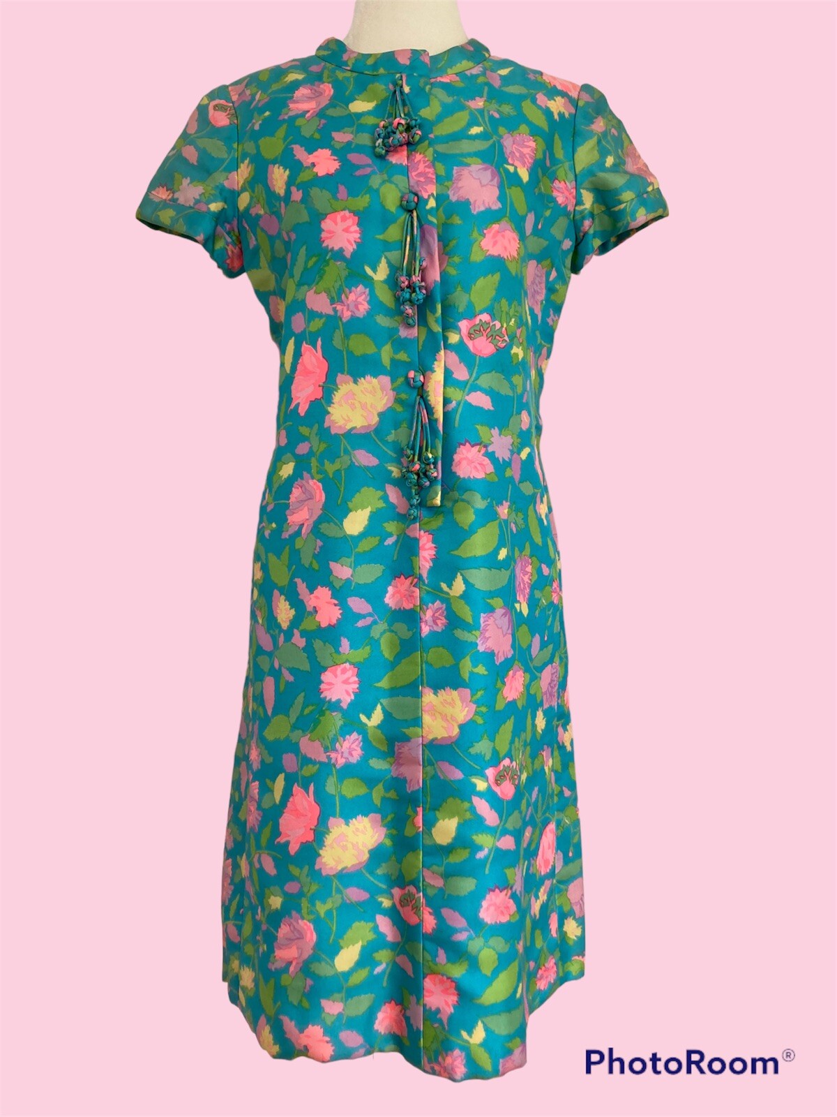 STUNNING! Vintage 60’s BERGDORF GOODMAN Silk Floral Custom Party Shift Dress 6-8