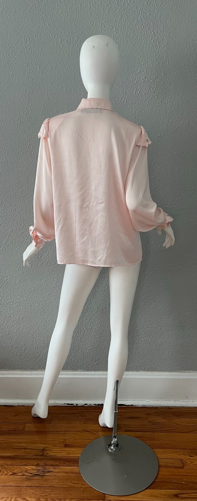 Vintage Light Pink Silky Liquid Satin Button Secretary Blouse Top M
