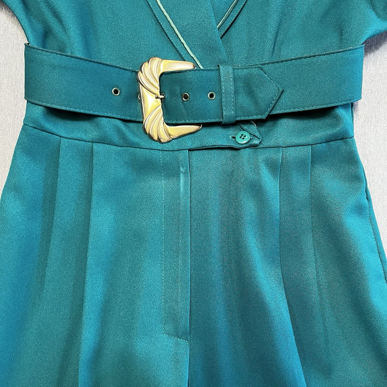 Vintage 80s Teal Power Jumpsuit Belted USA Made Joan Walters Petite 80s tailored