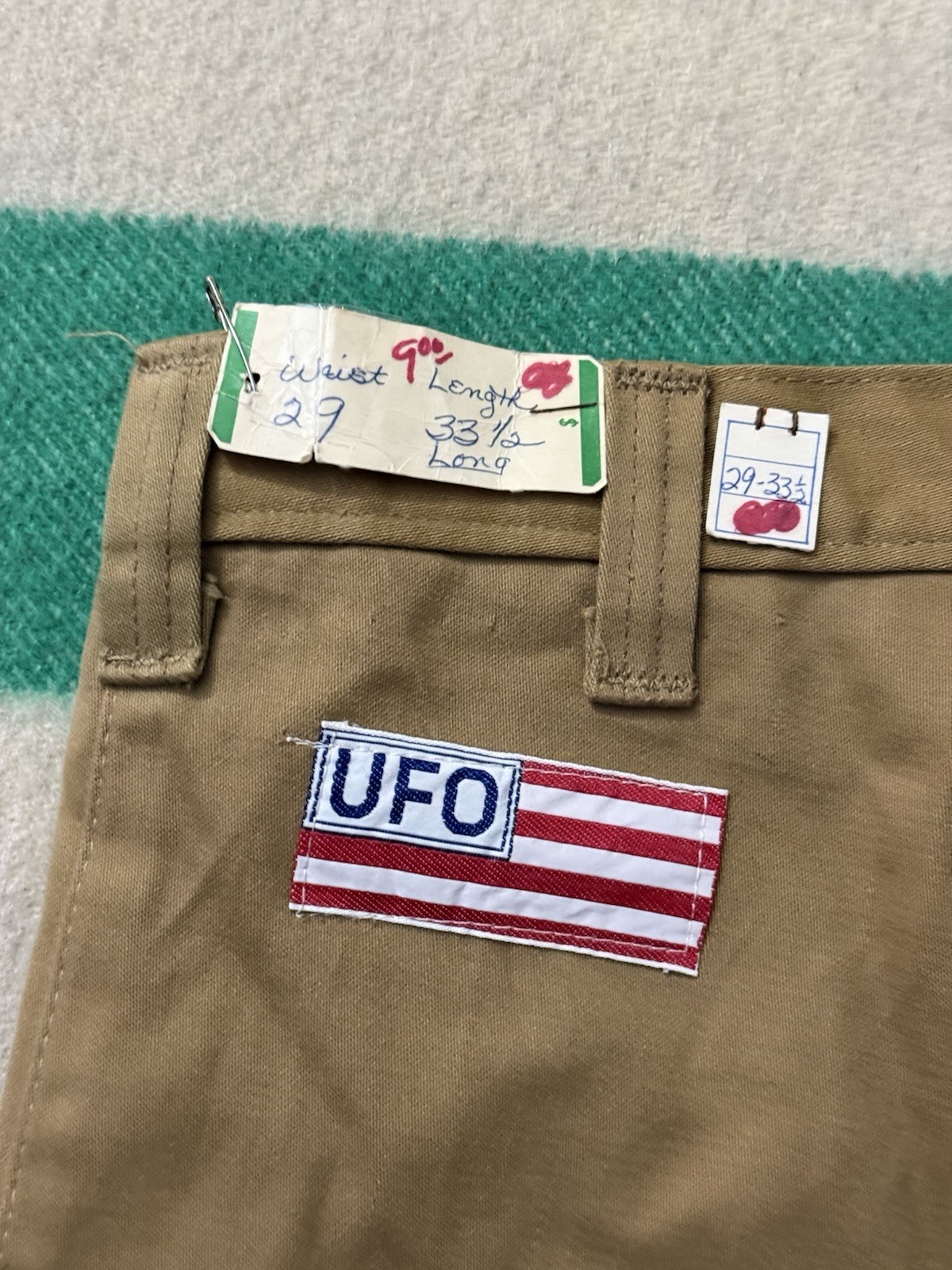 Vintage 1970s 70s UFO Beige Khaki Flare Bell Bottom Pants Jeans 26/27×32” Hippie