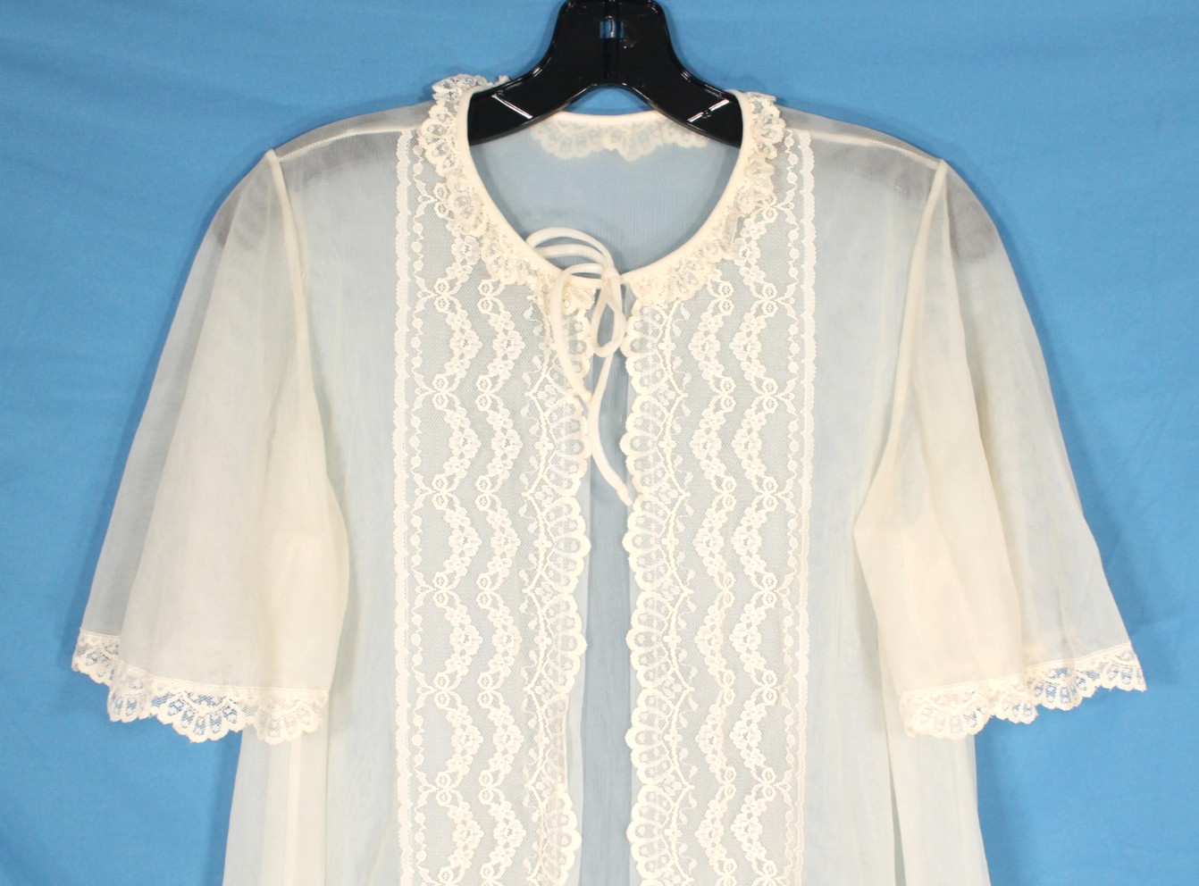 VTG GILEAD Ivory NYLON/CHIFFON Lace Detail LOUNGE Peignoir ROBE/NIGHTGOWN SET S