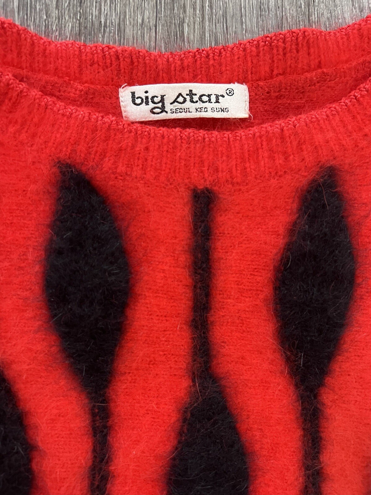 Vintage Dolman Sleeves Red Angora Sweater Big Star, Korea. So 1980s! Soft Fuzzy