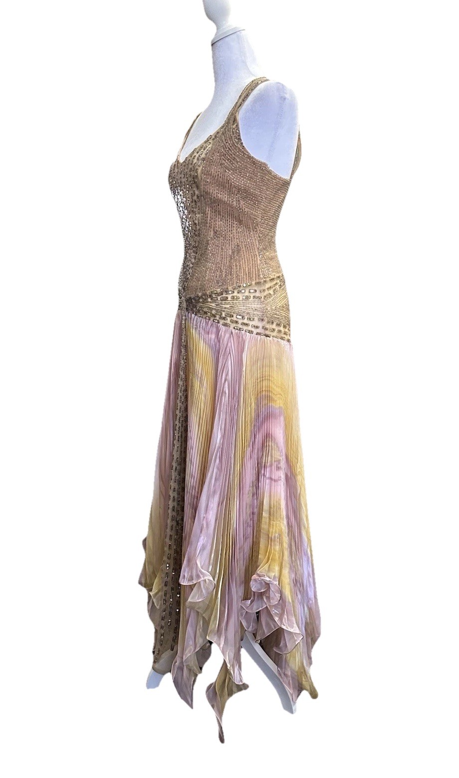 Vintage 70s Mike Benet Beaded Couture Look Fairycore Handkerchief Hem Gown