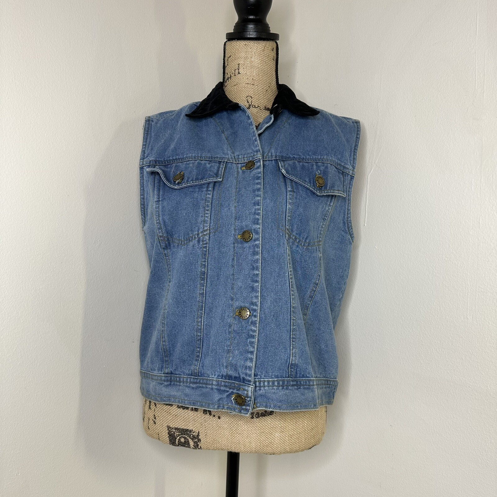 Vintage Hand Painted Denim Vest Womens Size M Forest Stars Generra Art To Wear