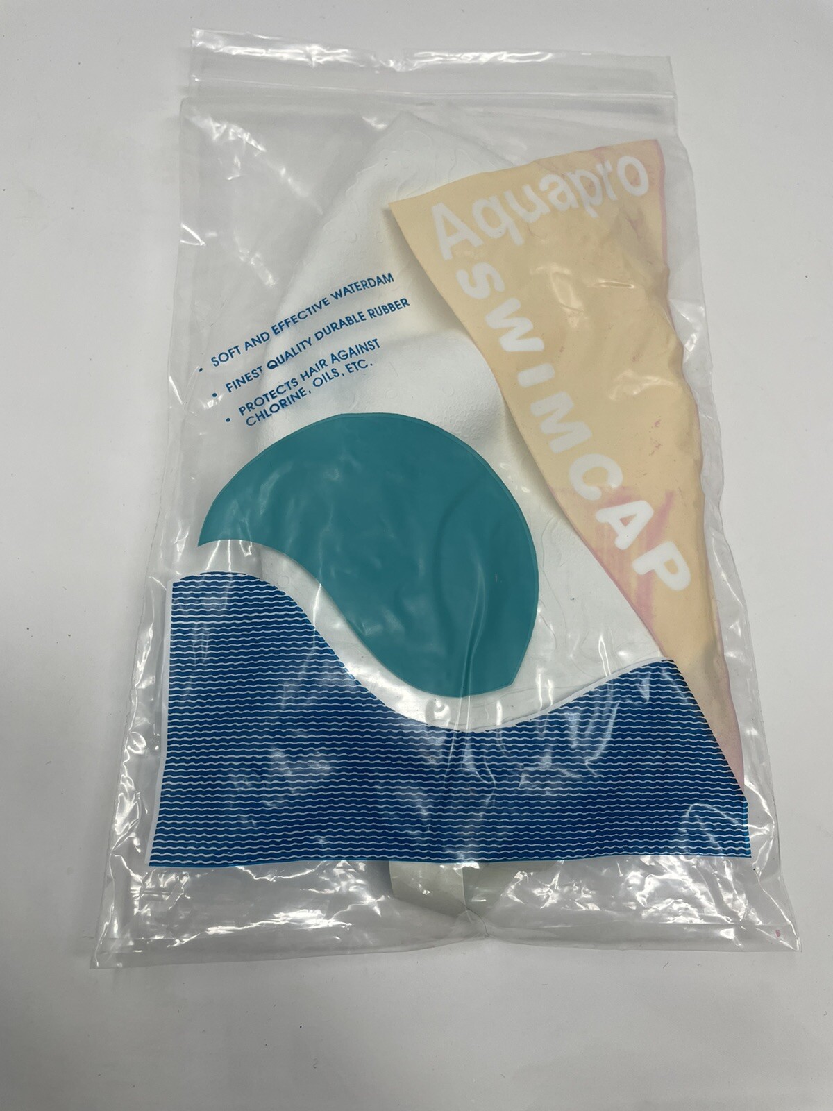 Vintage AquaPro Rubber Swim Cap White Sea Life Textured Pattern Retro Childs