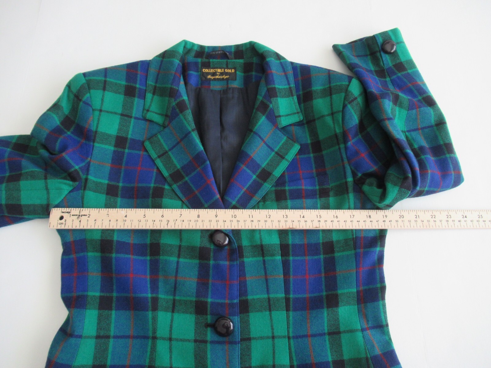 VTG Giorgio Sant’ Angelo Collectible Gold Plaid Wool Blazer Sz 10/12 M/L Multi