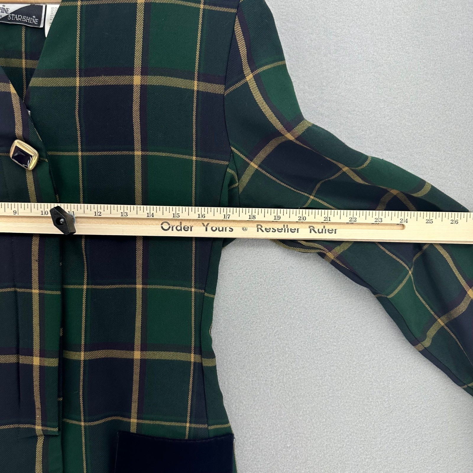 VTG Sunshine Starshine Green Navy Plaid Skirt Suit Blazer Set 8 DEADSTOCK Career