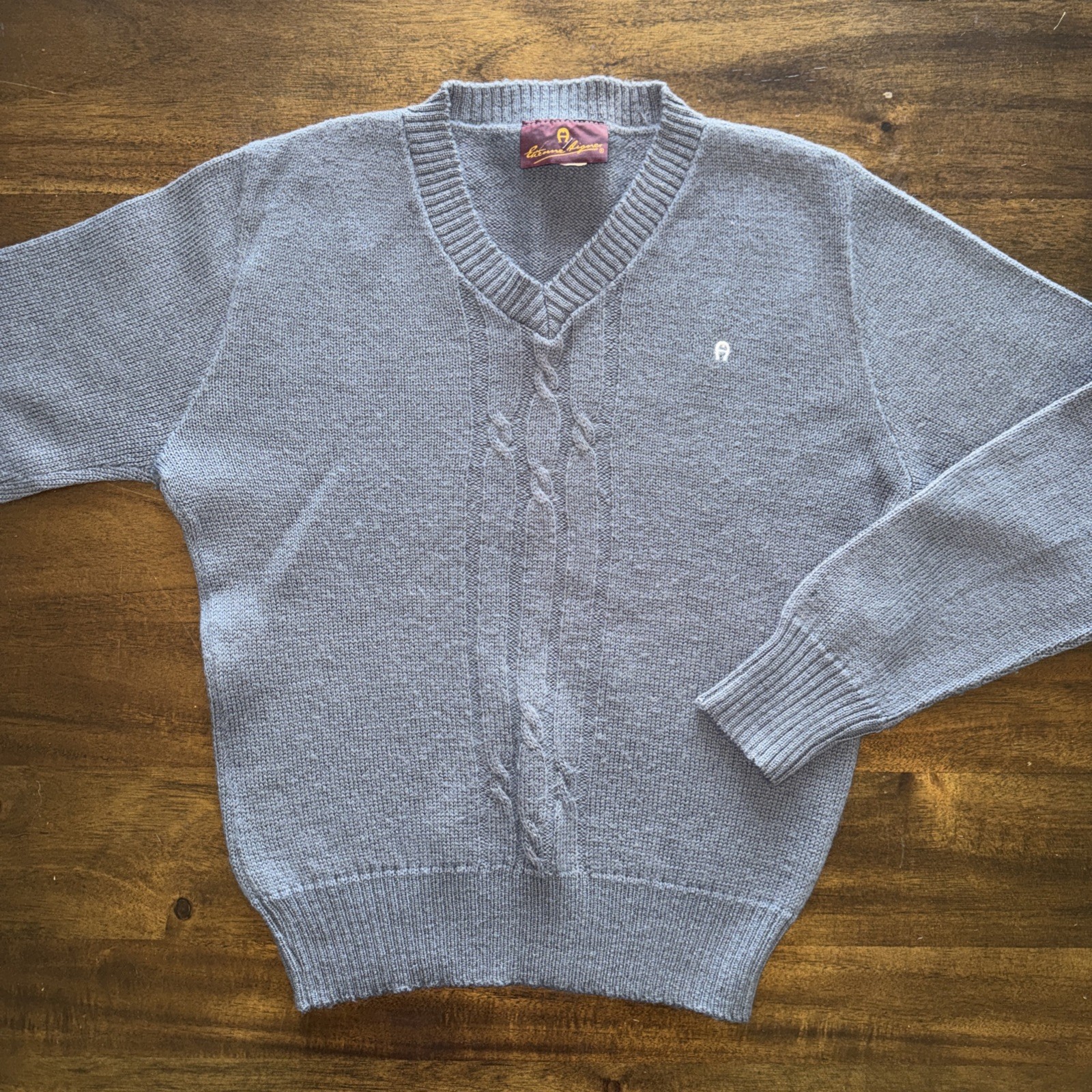Vintage 70s ETIENNE AIGNER Womens M Wool Sweater Union Tag USA Made Cable Knit