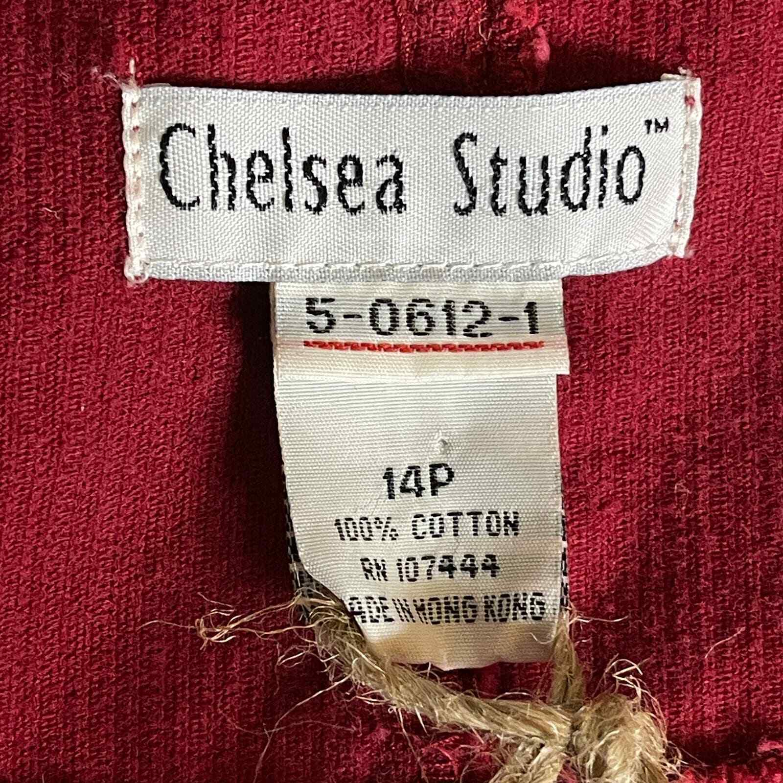 Vintage 90s Red Corduroy Dress Long Sleeves Button Front Midi Chelsea Studio 14P
