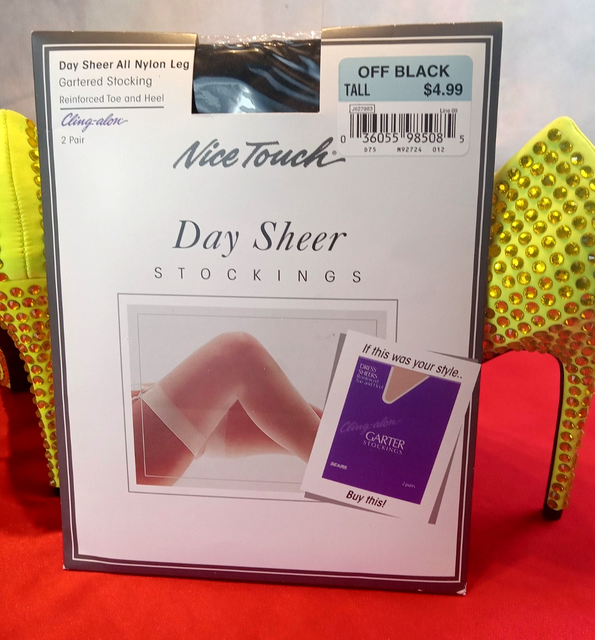 SZ 12 TALL VINTAGE NYLON GARTER STOCKINGS 2 PAIRS OFF BLACK UP TO SZ 12 TALL