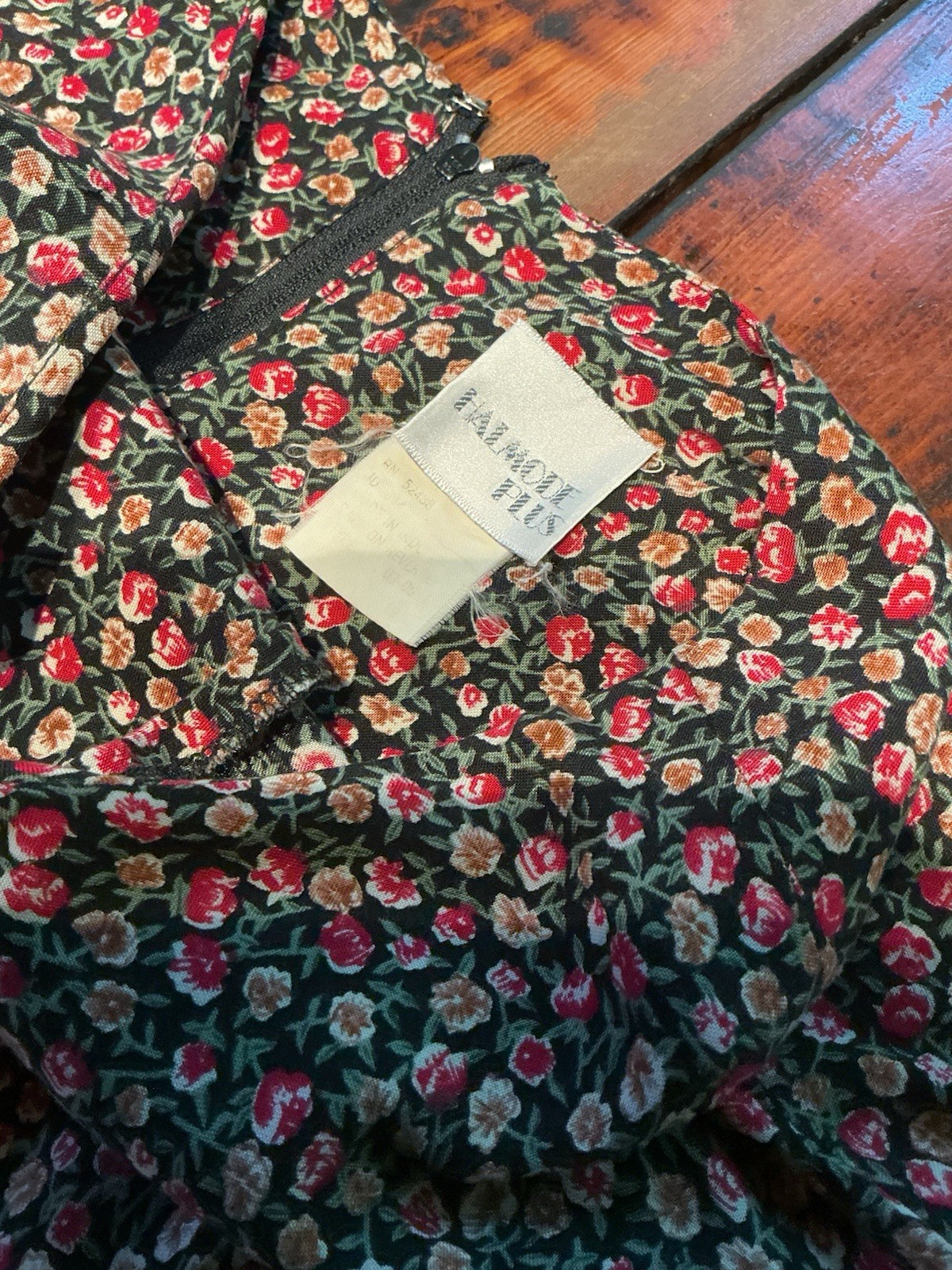 Vintage Plus 22 Black Floral Prairie Dress Short Sleeve Cottagecore Boho Country