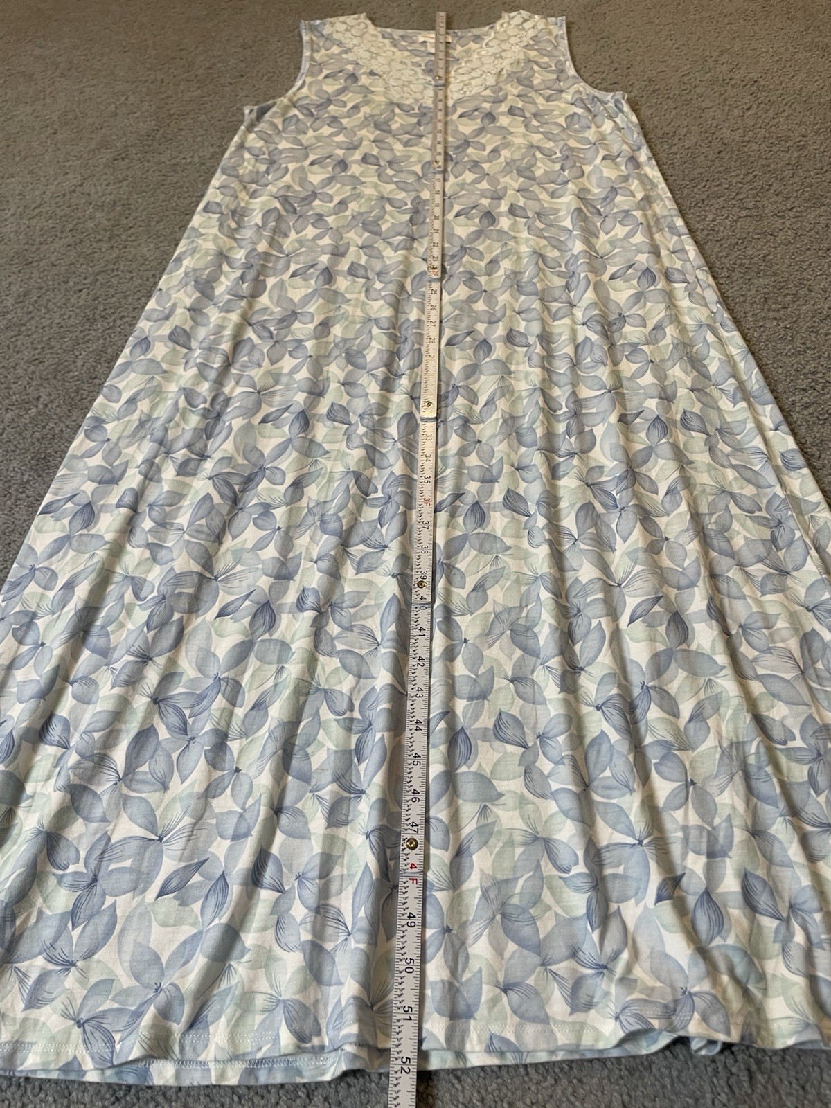 Vtg 70s Liz Claiborne Nightgown Sz L House Dress Blue Floral Lace Trim Hong Kong