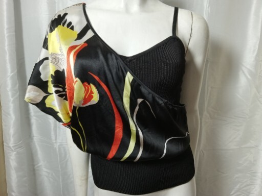 Vintage Bebe Women Top Mixed Media Ribbed Knit Tank Silky Overlay Sz S Black