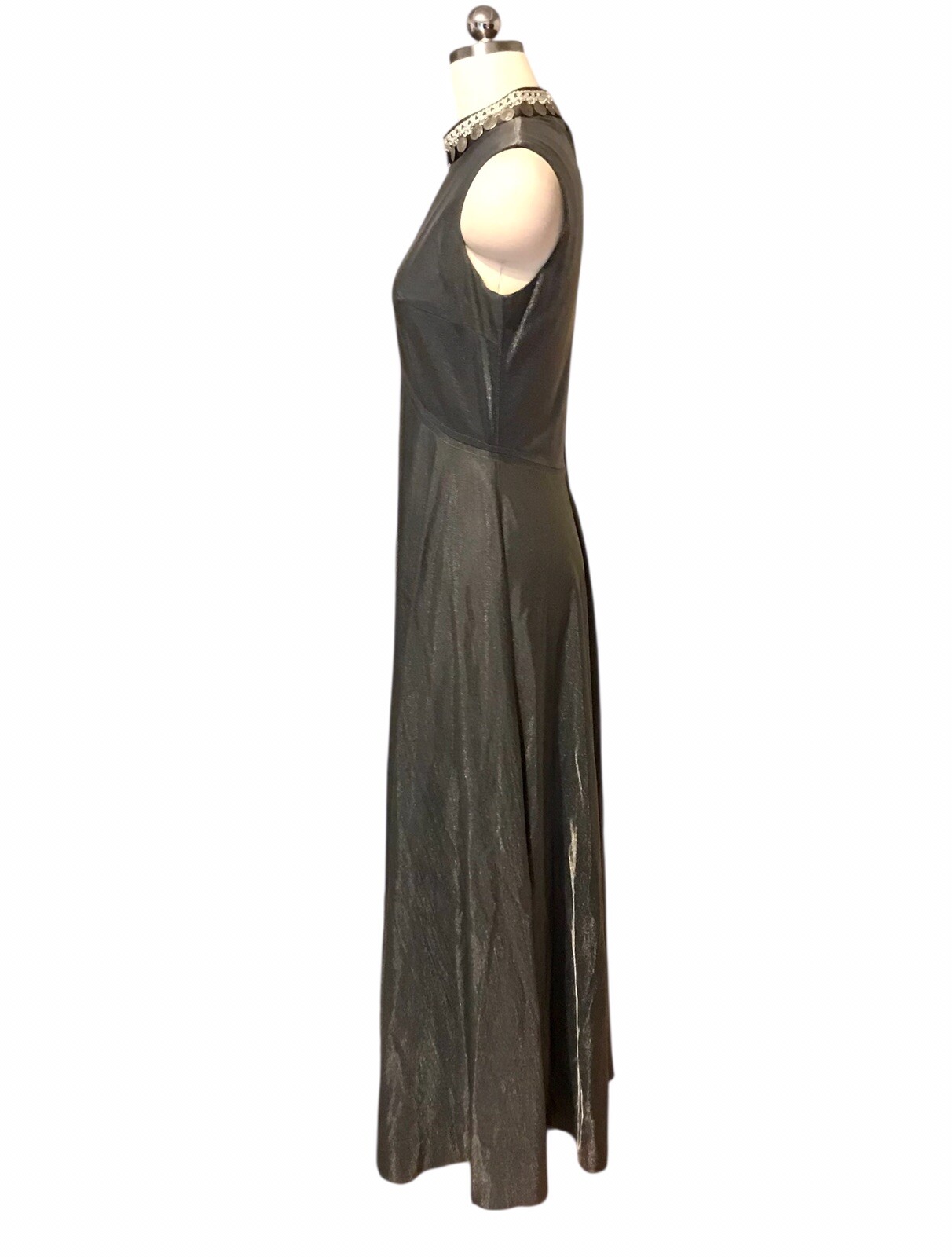VTG 80’s Pewter Maxi Evening Dress Stunning Coin Medallions Classic Modern Sz 8