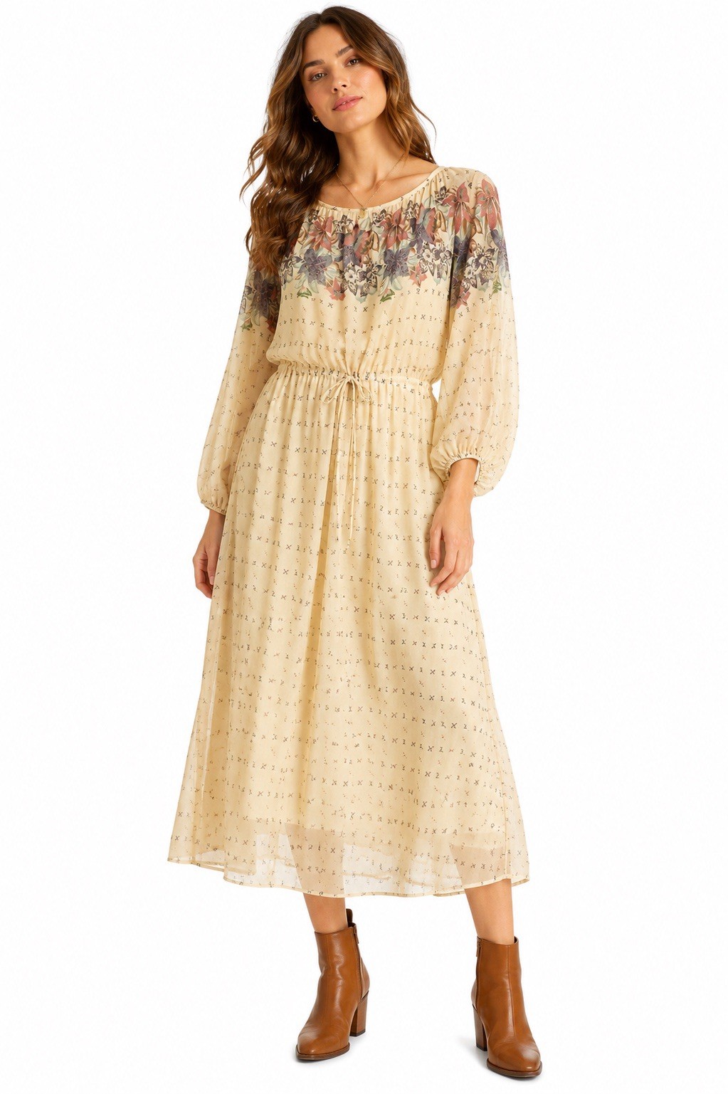 vintage 70s FLORAL SHEER MIDI DRESS bohemian chic romantic cottage boutique