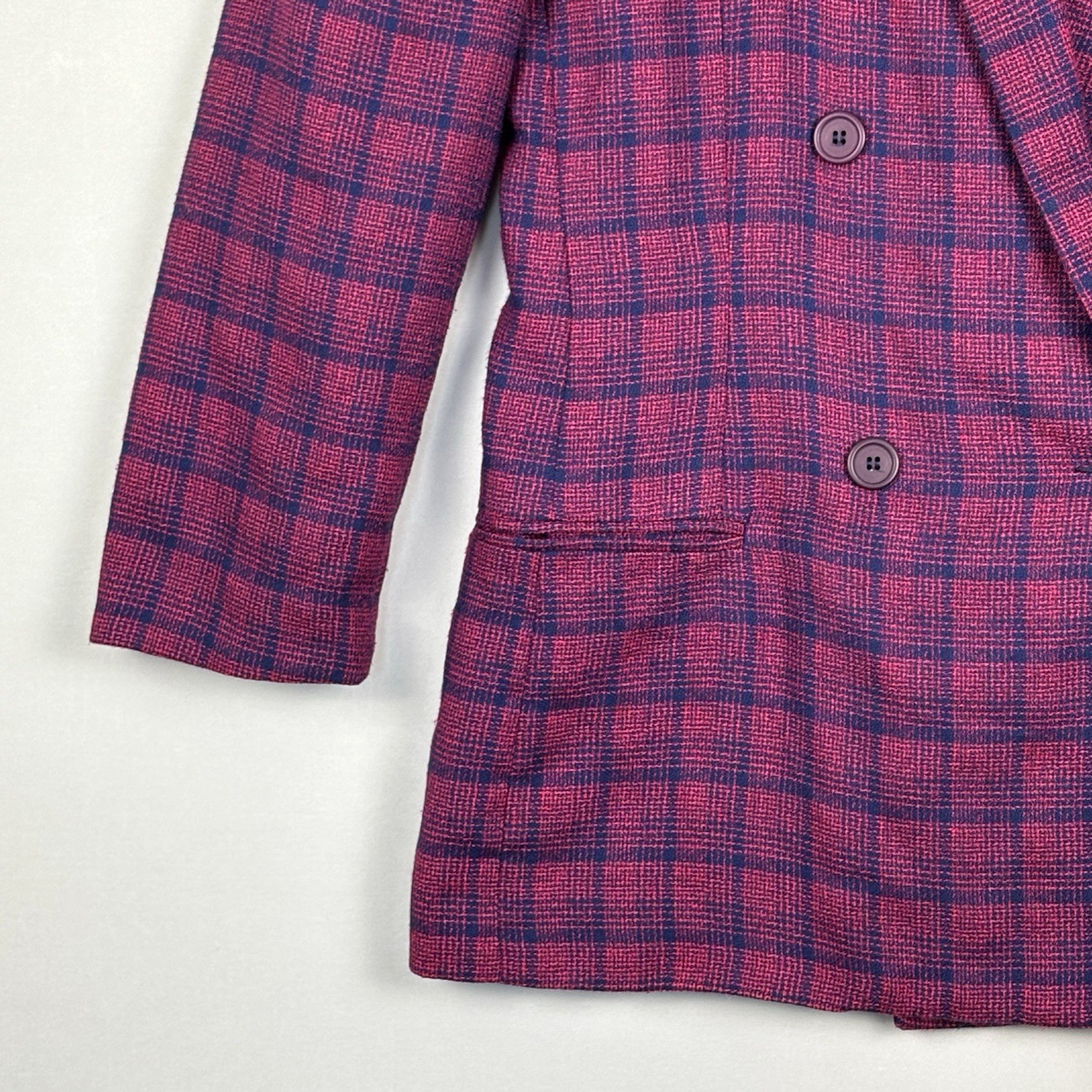 Vintage 80’s Jacket Blazer Sz 8 Double Breasted Plaid Purple Blue Retro Colorful