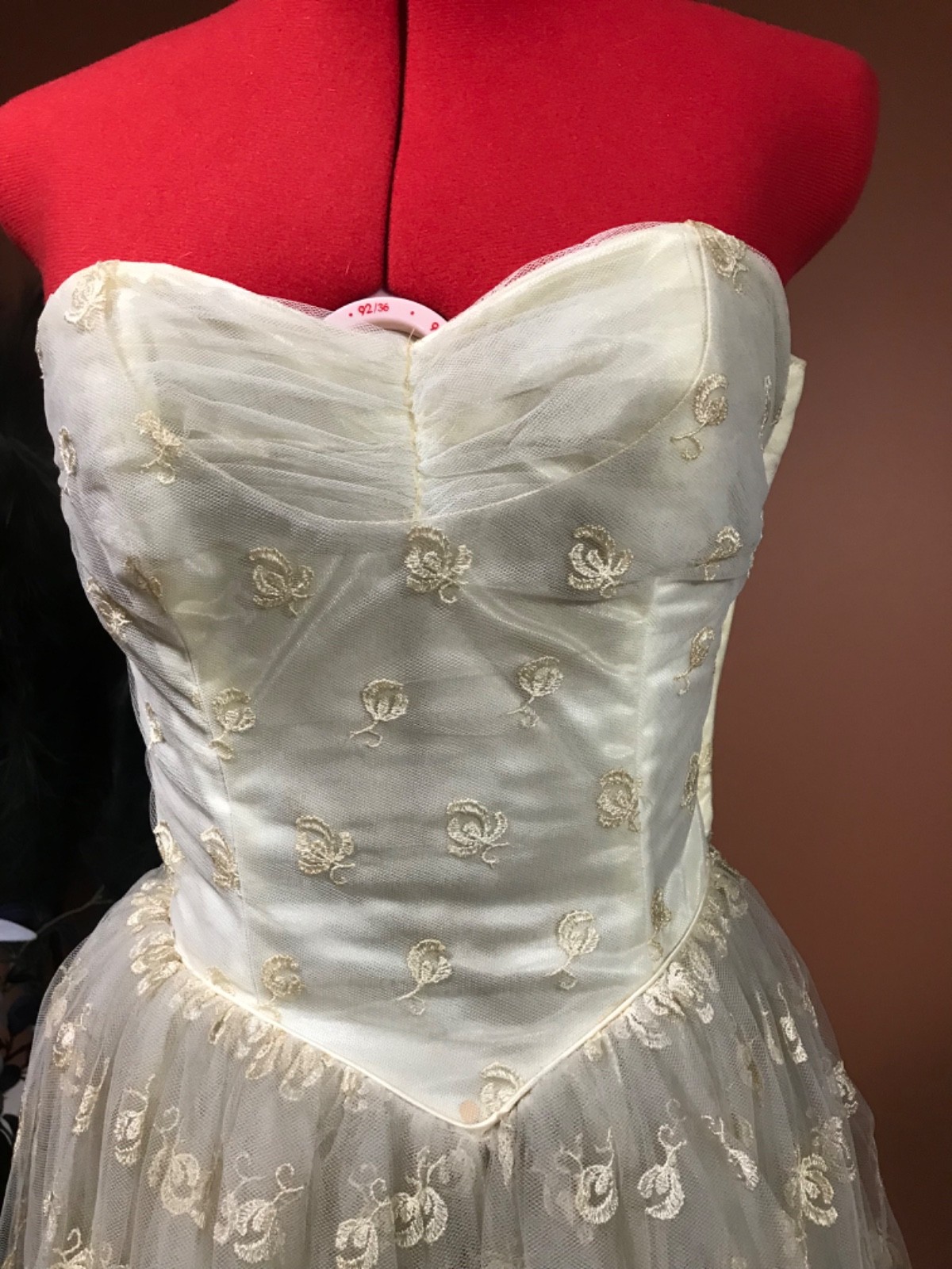 50’s ivory layered tulle lace overlay XS wedding dress with matching crop jacket