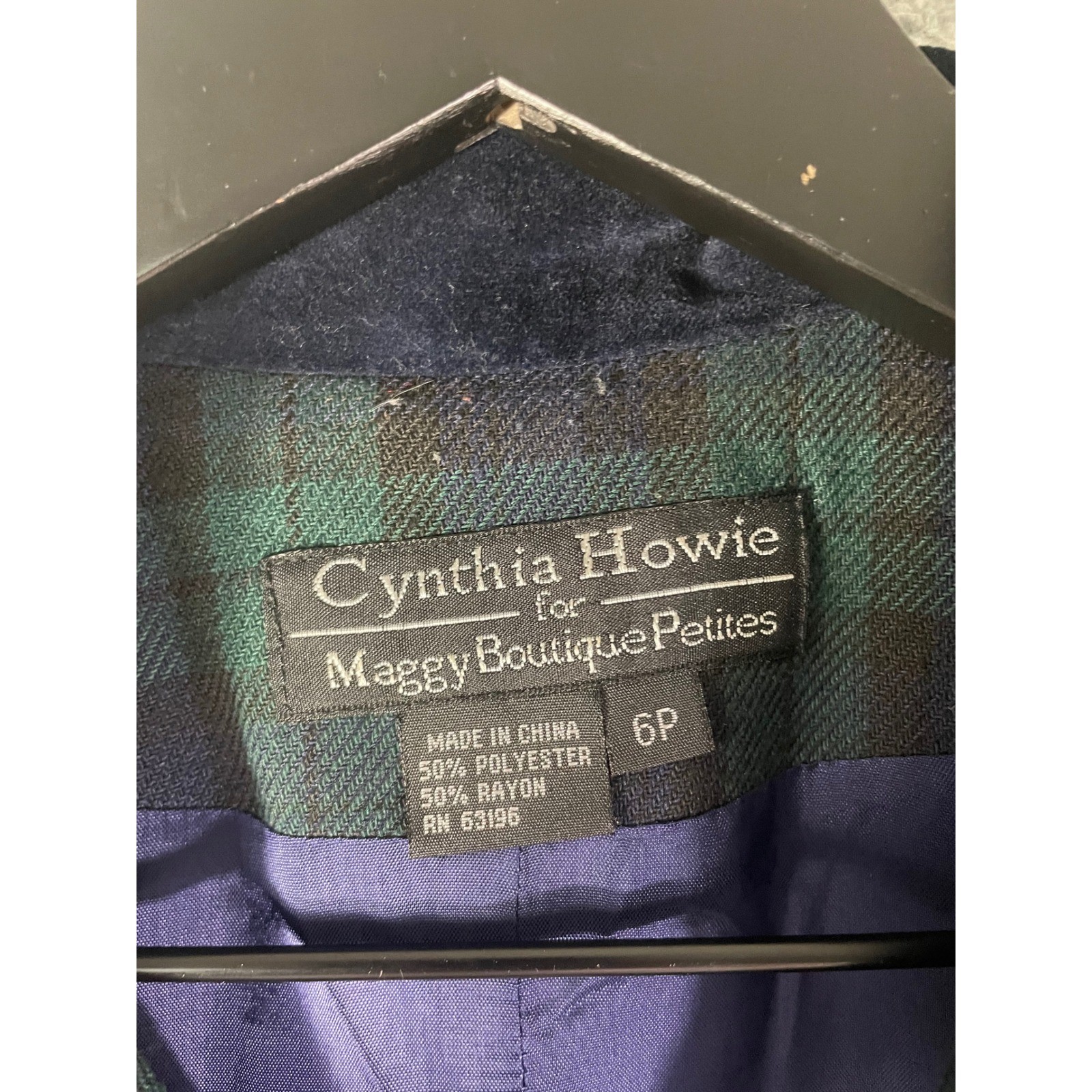 Cynthia Howie Maggy Boutique Petites Black Watch Plaid Velvet Collar Dress 6P