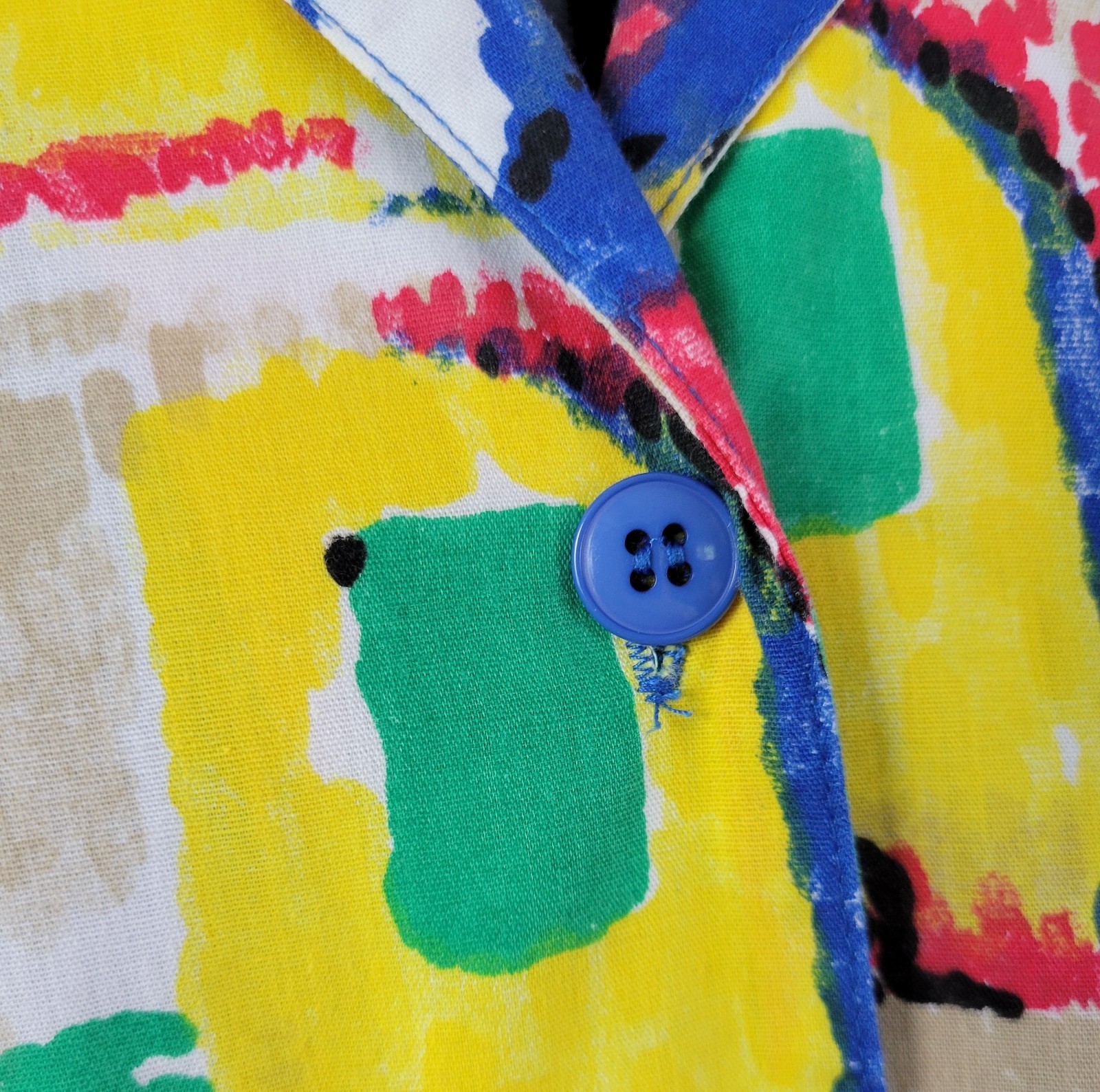 Vintage Ecco Bay Red/Yellow/Green/Blue/Tan S/S Button Down Top Size Med