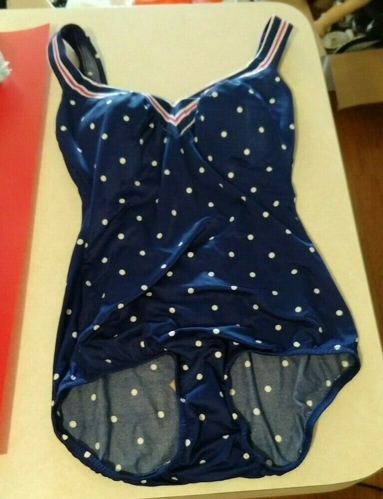 Womens Maxine Of Hollywood Polka Dot Ruched Swimsuit Pinup Bombshell bra VTG