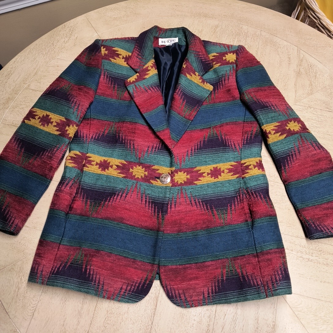 Women’s Vintage The Icing Burgandy Southwestern Tapestry Blazer Jacket Sz Small