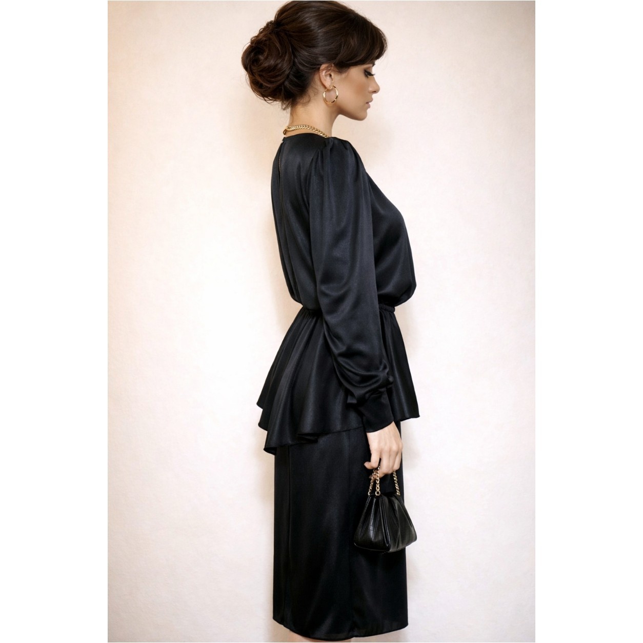 Vintage BOSTON MAID Rich Widow Black Sequins Peplum Cocktail Dress 12 M 8 10