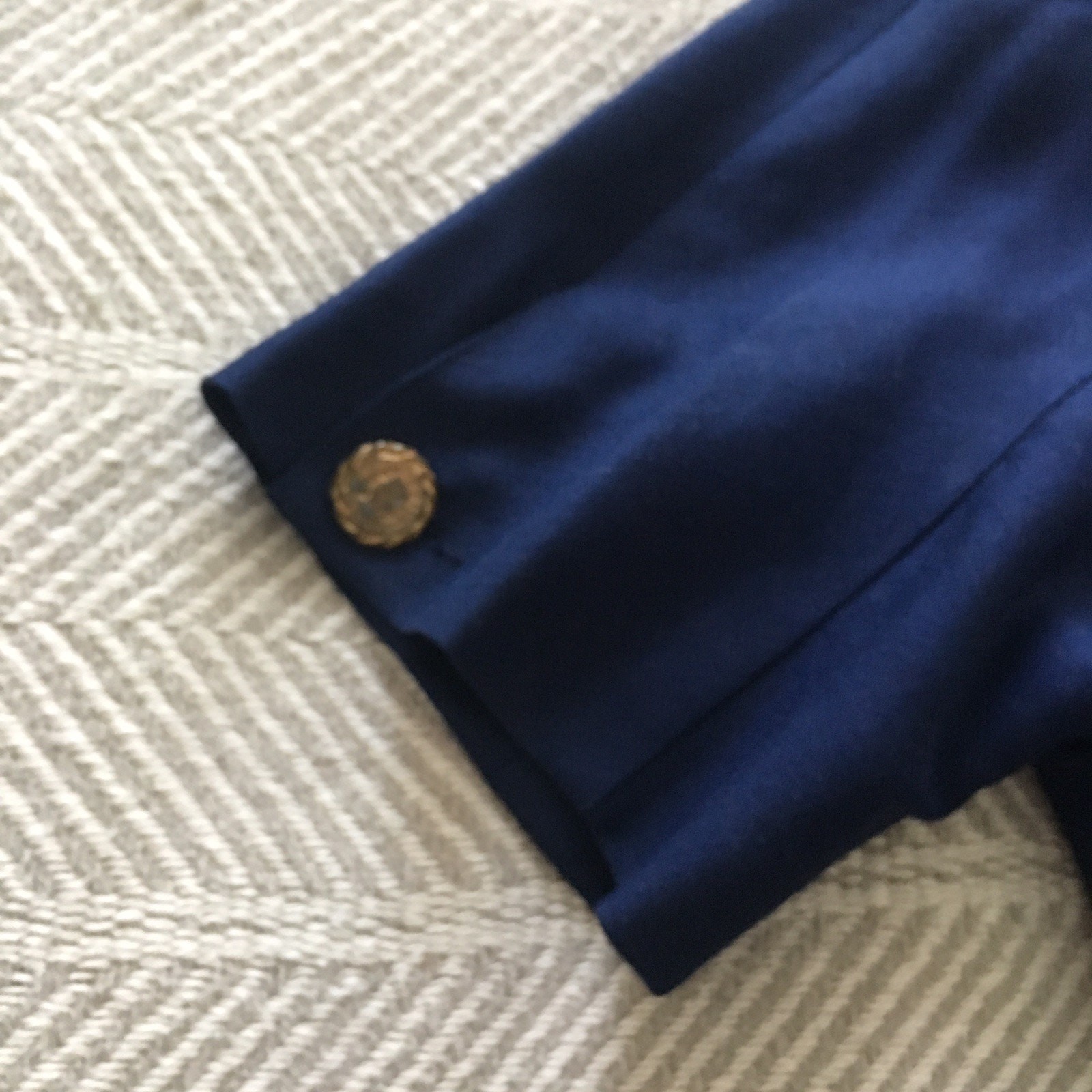 Navy Linen Dress Vintage Starington Size 8 Retro Preppy Embroidered Coat of Arms