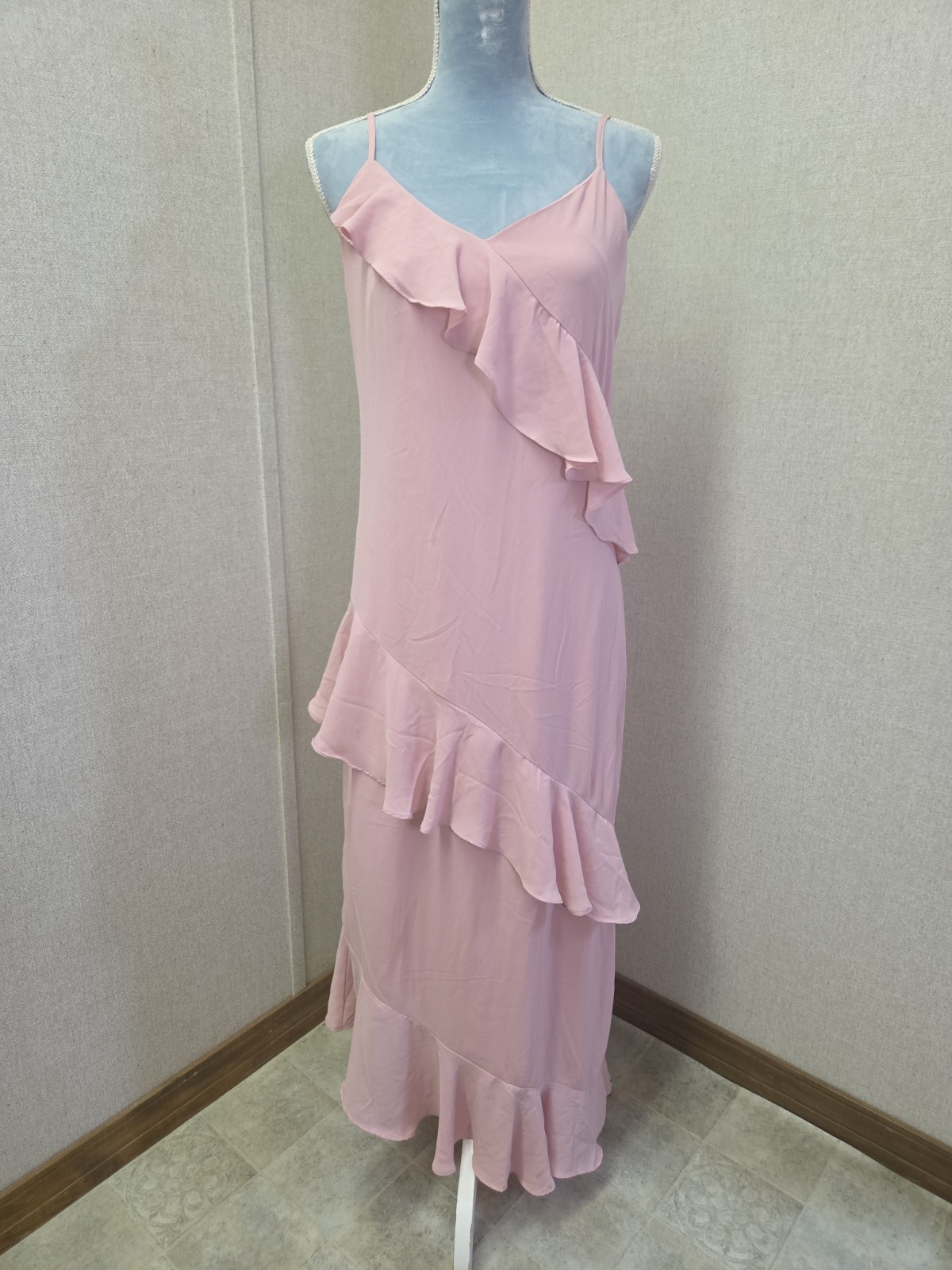 Scoop Baby Pink Ruffled Strapless Slip Dress Zipup Back SZ Sm 4/6 Y2k Fairy Core