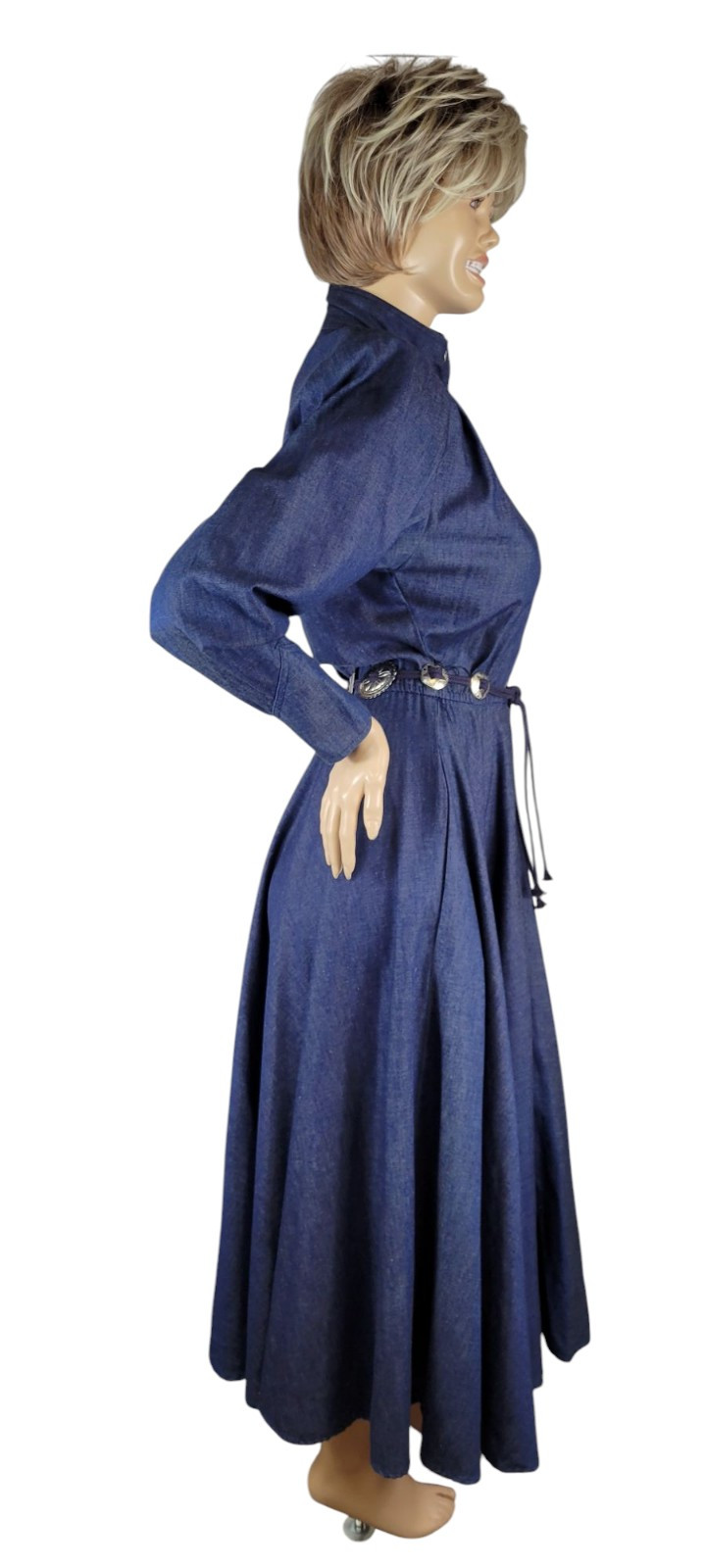 Vintage Choon California Denim Ranch Western Concho Belted Shirt Dress Duster 10