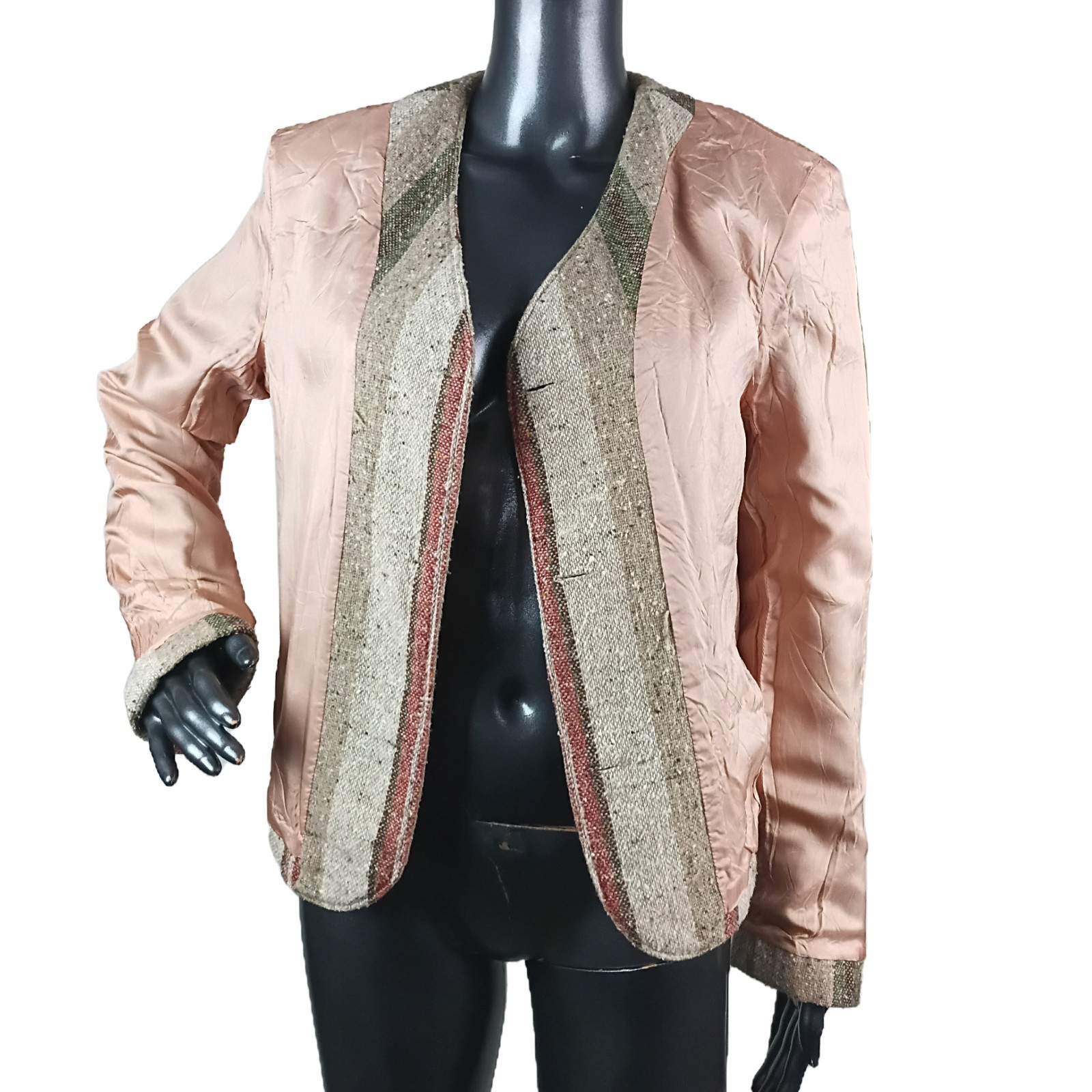 VTG Legend’s Vertical Striped Wool Collarless Blazer Jacket Women’s Size 18 Reg