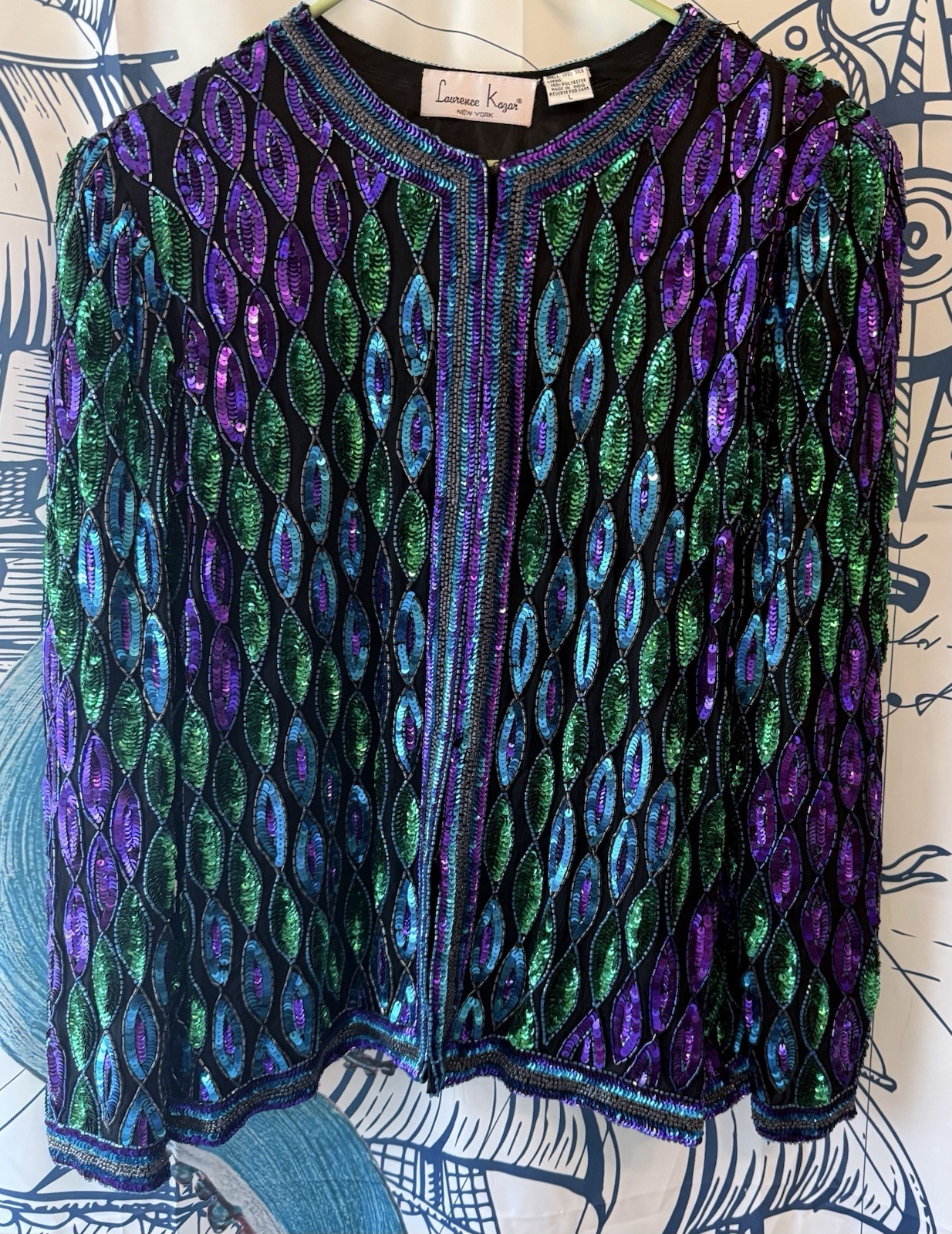 vtg 1980s Laurence Kazar New York sequin and beaded evening cardigan jacket Lg