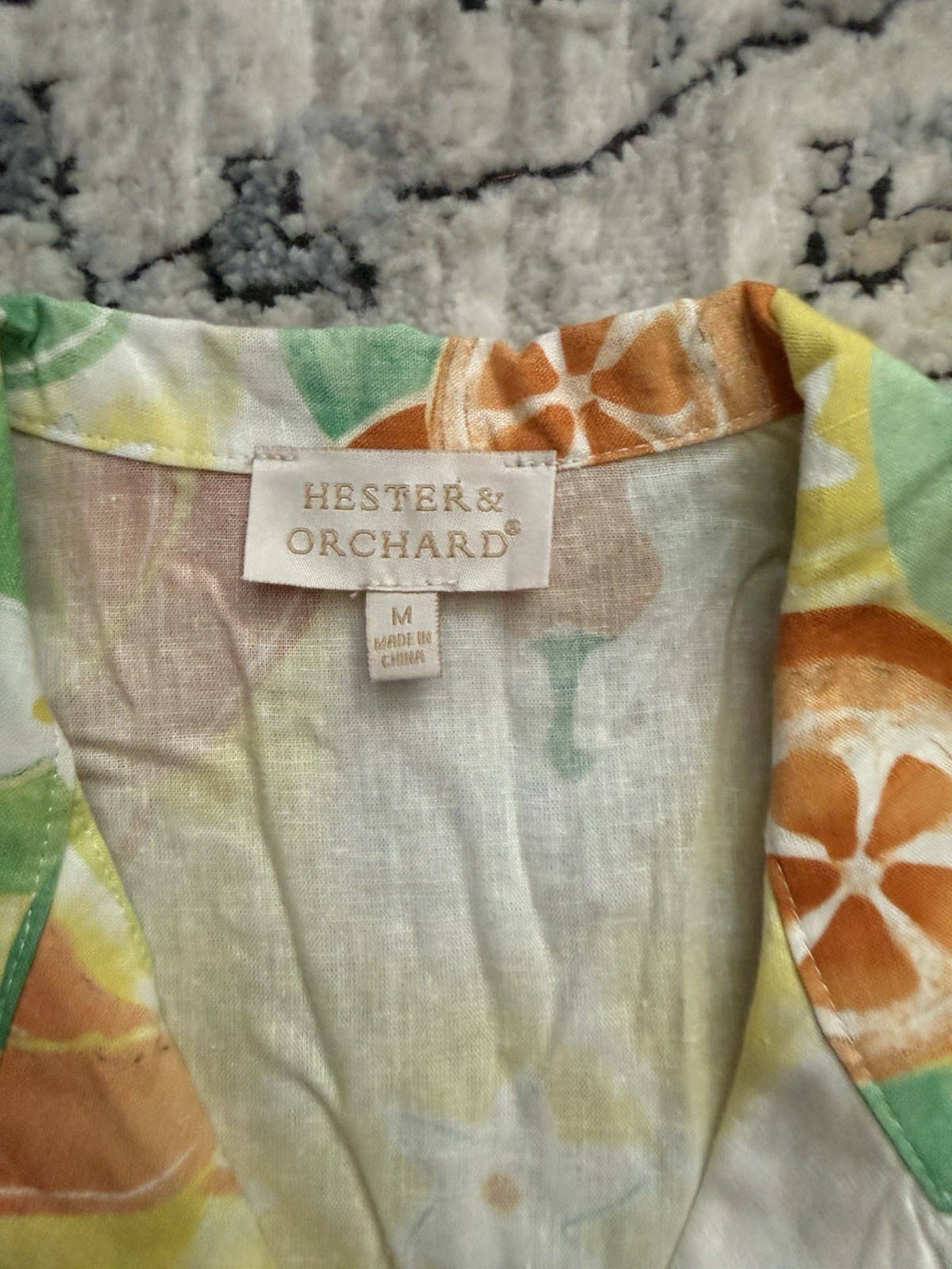 Vintage Hester & Orchard Citrus Print Button-Up Shirt Hawaiian Style Resort Med
