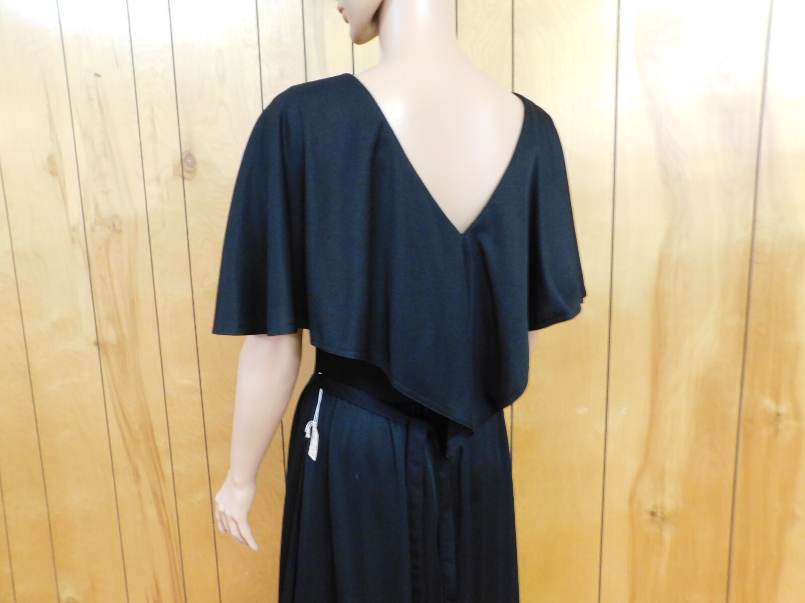Vintage BROWNSTONE STUDIOS Black Poly Evening Dress Gown Maxi 28″ Waist*