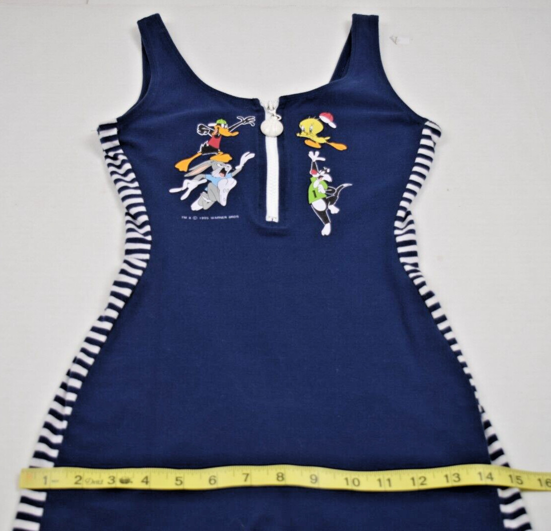 Vintage Jumper Size S/M 90s Looney Tunes Blue White Side Stripes Zip c.1995